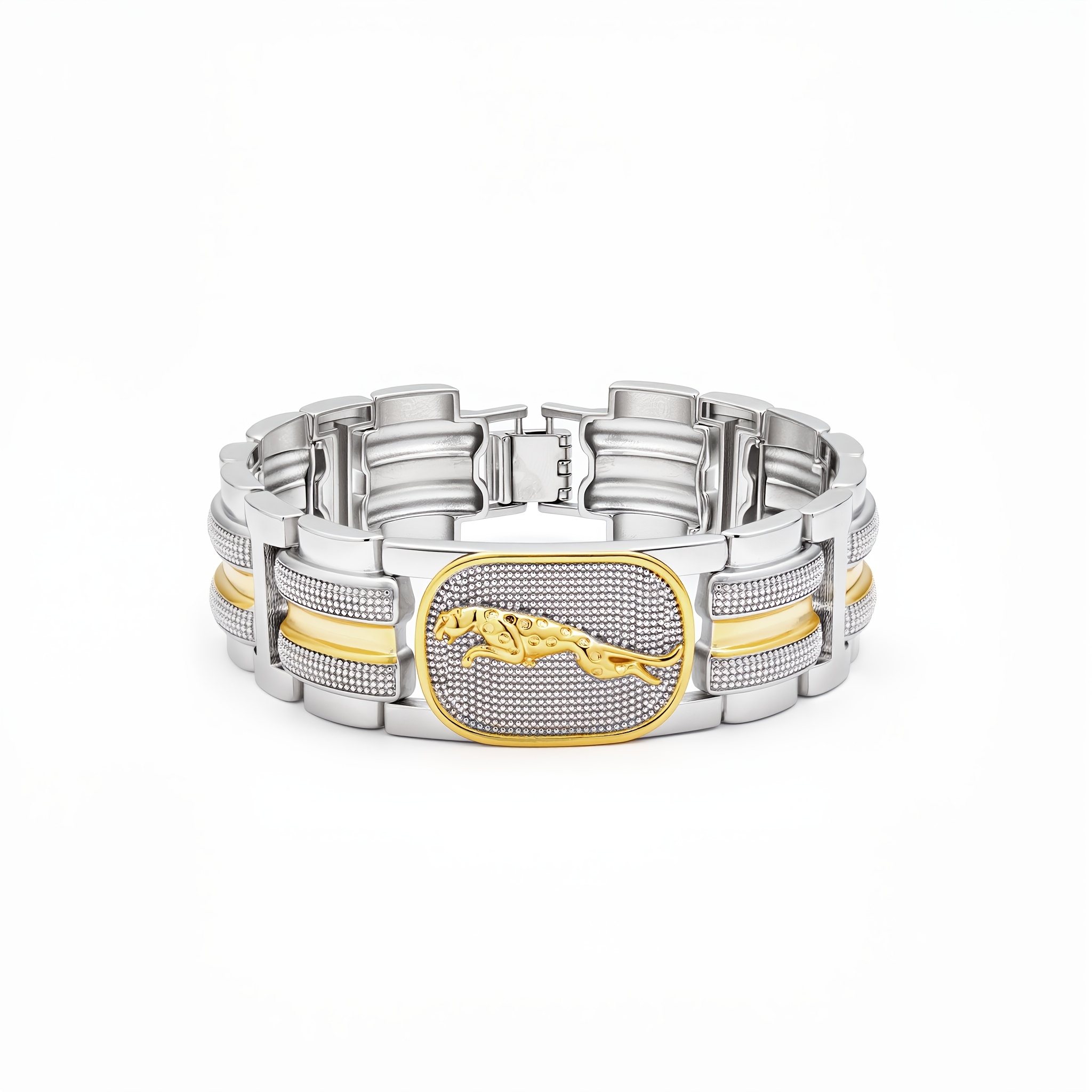 Image of 1pc Men's Fashionable Vintage Style Copper 18k Gold Plated-plated Leopard Tag Cuff Bracelet, Luxurious Tag Design Suitable For Men And Women' Wear, For Valentine's Day And Father's Day