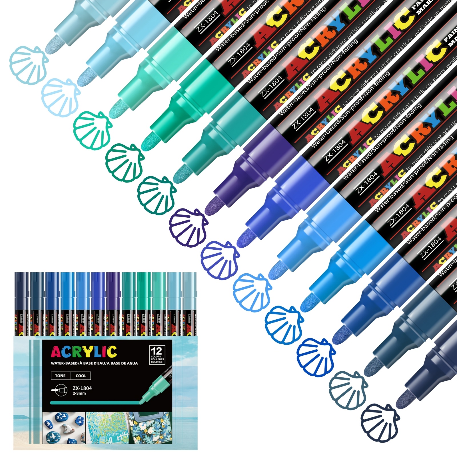 FLYSEA 12 Colors Professional Water-Based Acrylic Paint Pens