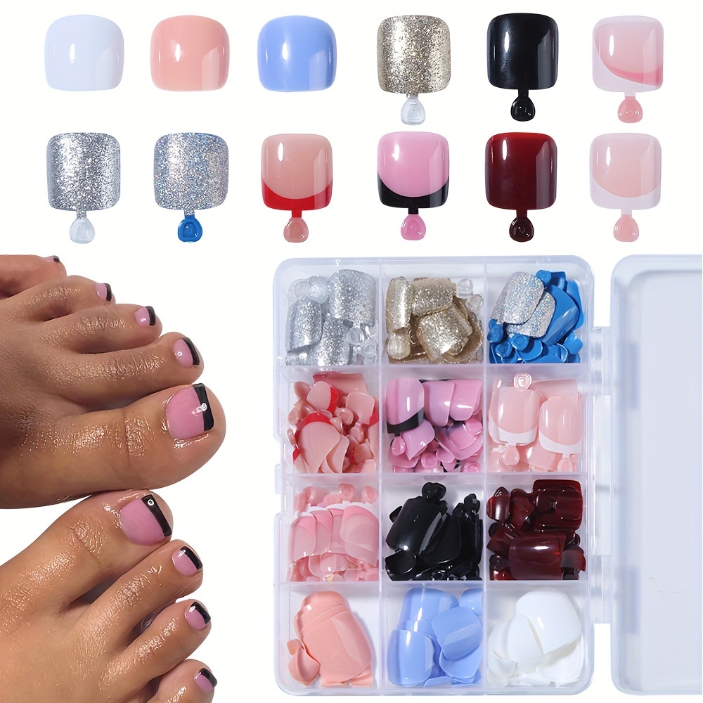 

240pcs Press On Toe Nails Set, Short Square Shape Mixed Color System, Glossy Pure Color Finish, Y2k Style Nails For Women And Girls, Perfect For Daily Wear