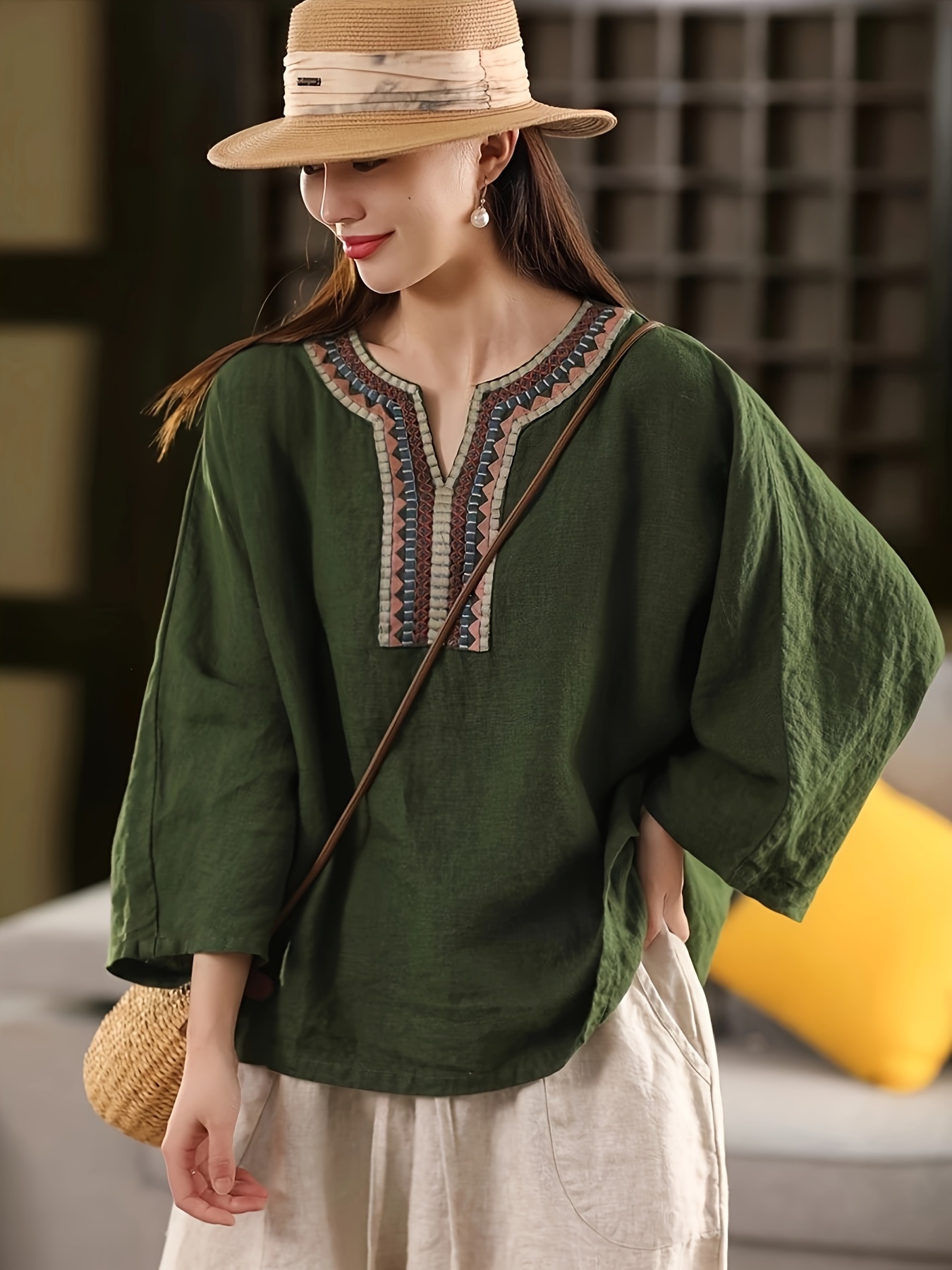 blusa vintage bordado mujer cuello en Temu Colombia