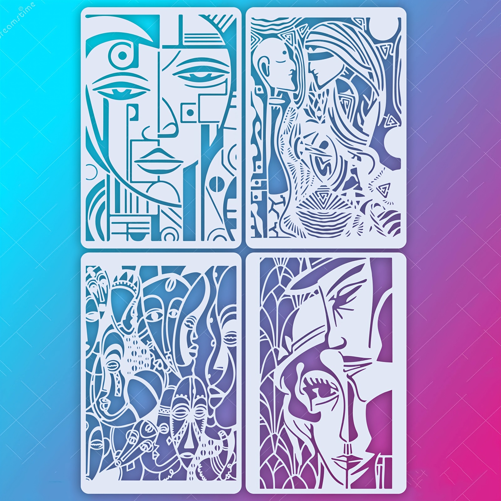 

4pcs 9.45*6.3 Inches Abstract Painting Series Painting Templates, For Home Decoration. Graffiti. Wall Painting. Stone. Wood. Art Painting Diy Leaking Printing Templates