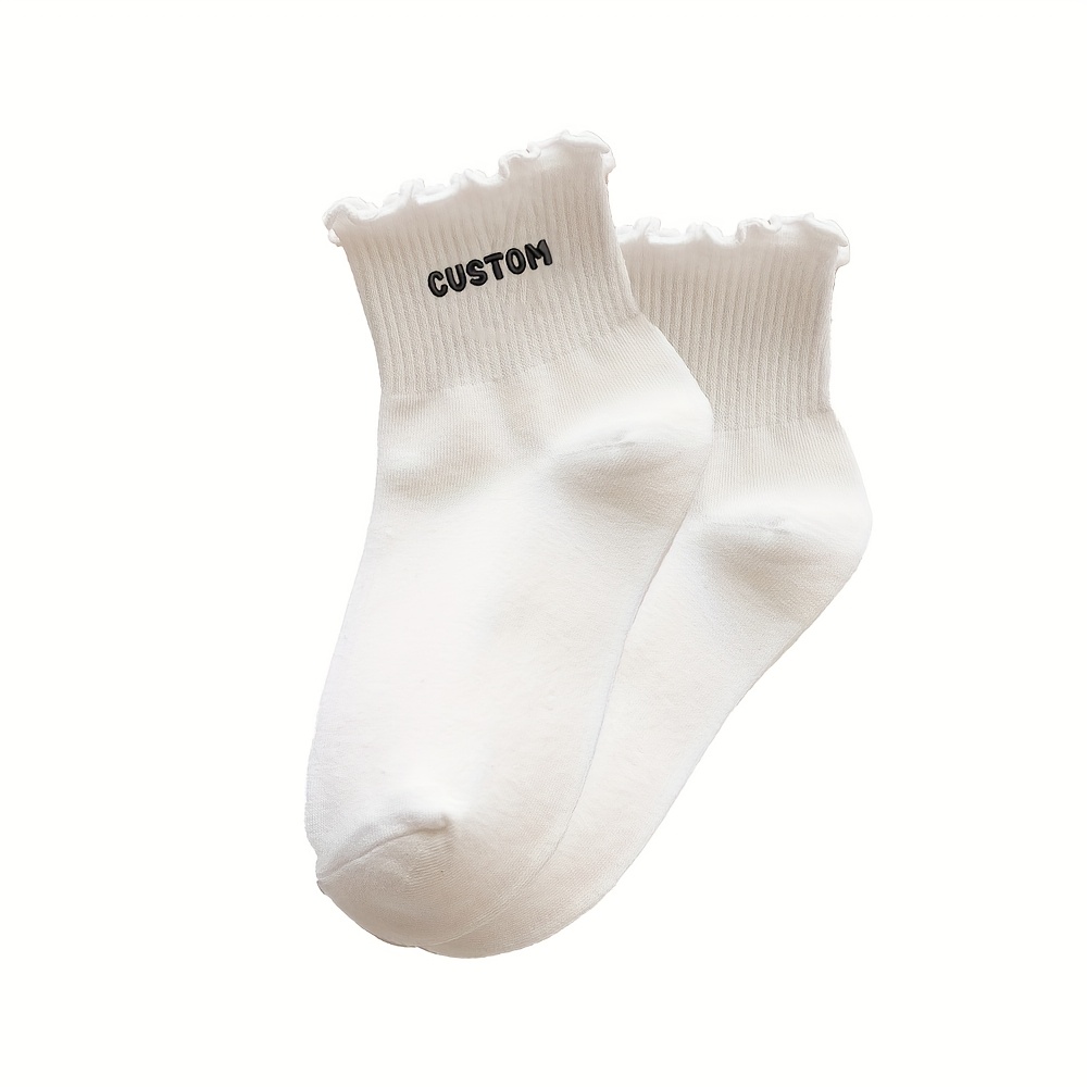 TEMU A Pair Of Custom Embroidered Mid-calf Socks, Personalized With Unique Text For Men And Beautiful Women, Featuring Fun Custom Images For Couples.