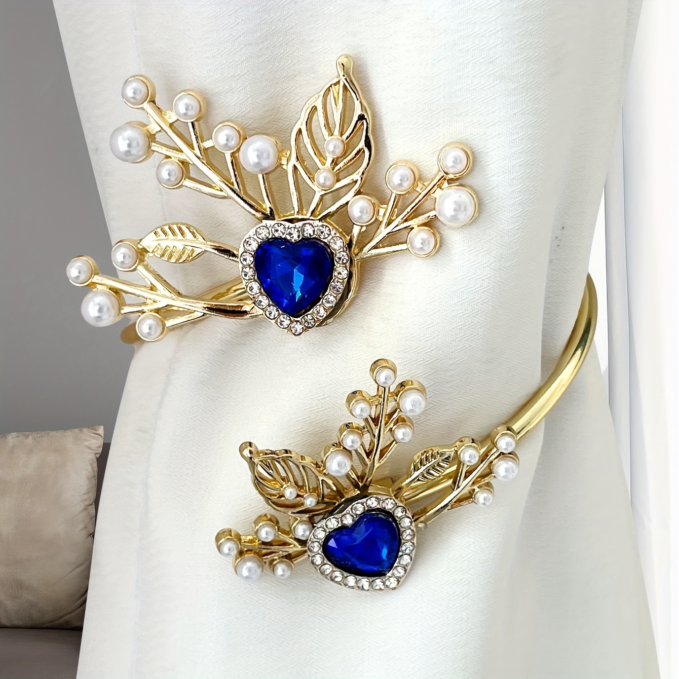 TEMU 1pc Alloy Curtain Tieback With Pearl & Gemstone Inlay, Decorative Window Holdback For Bedroom, Elegant Curtain Organizer