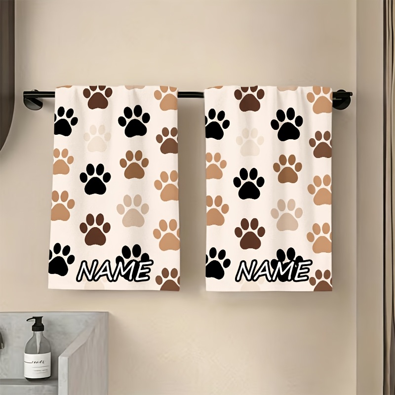 TEMU 1pc Personalized Pet-themed Towel With Paw Print & Name/text Customization - Suitable For Bath, Shower, Spa - Modern Rectangular Towel Suitable