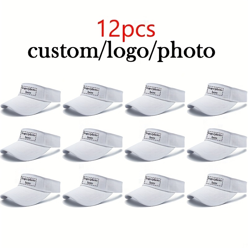 TEMU 12pcs Custom Adjustable Unisex Sports Sun Visors - Solid Color, Hollow , Breathable Polyester Fabric, Ideal For Golf, Tennis, Running, And