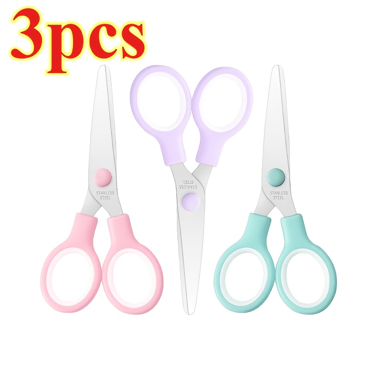 TEMU 3pcs Macaron Color Stainless Steel Scissors, Office And Craft Scissors, Stainless Steel Diy Paper Cutting Home Scissors, Suitable For Art, Paper