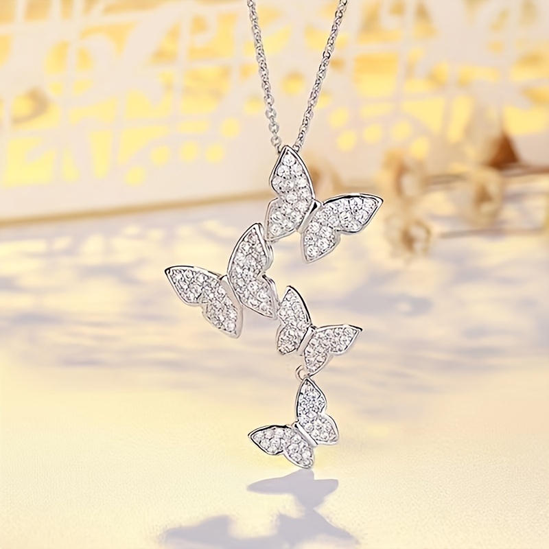 

1pc Bling Bling Elegant Style 4 Butterfly Pendant Necklace Jewelry For Women Banquet Accessories Necklace Gift For Lover
