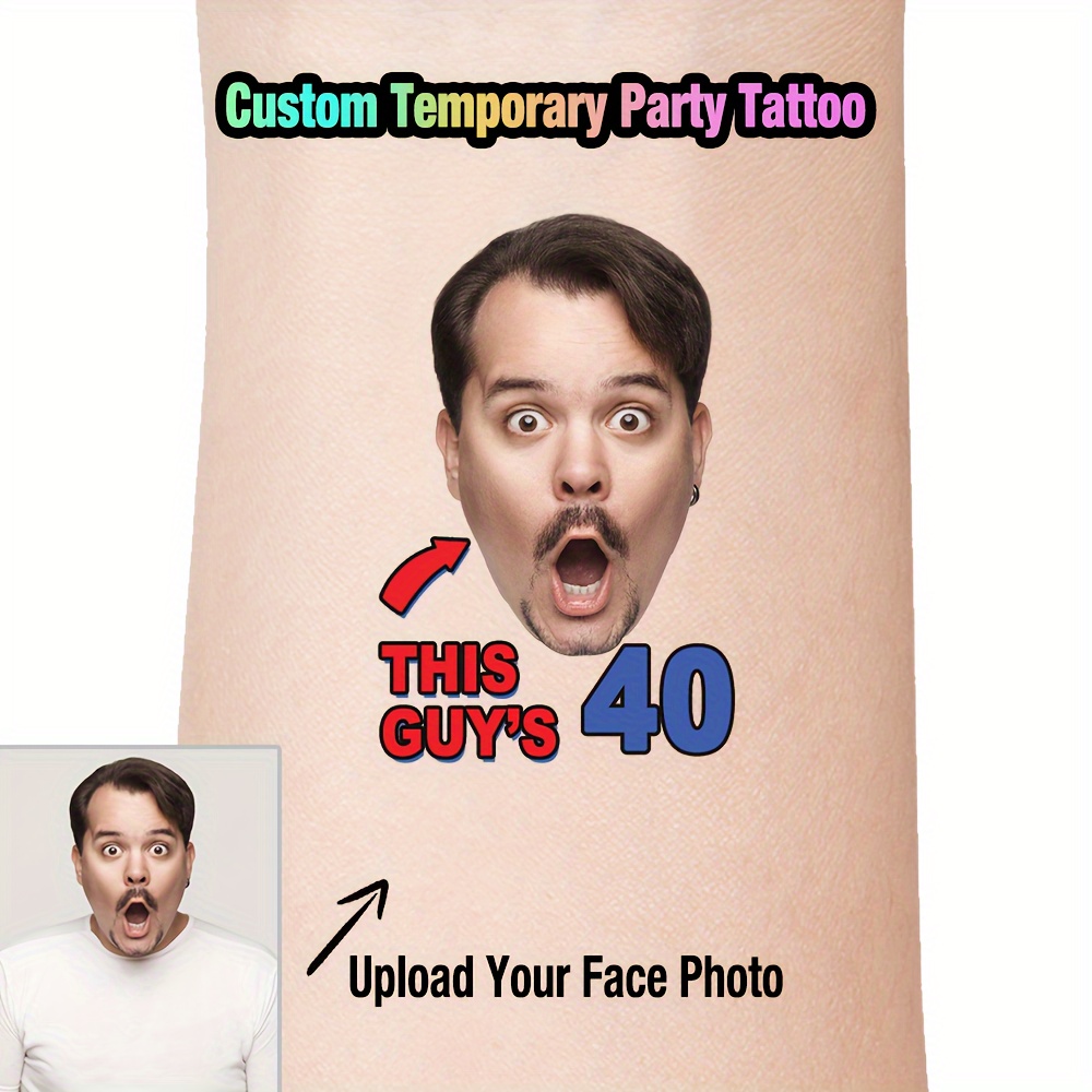 

Custom Photo Temporary Tattoos For Birthday Parties - Personalized Face Logo Designs, Perfect For Guest Decor & Fun Party Favors, Ages 14+