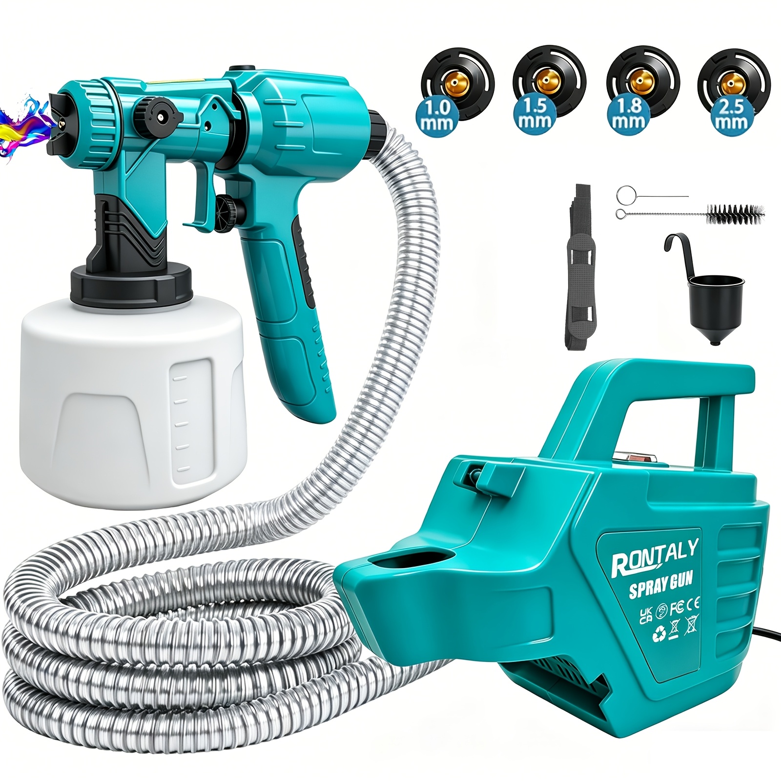 Image of Electric With 4 Nozzles, 1400ml Large Container, Detachable Design, Adjustable Flow, 2.5m Hose, For Furniture, Cabinets, Fence, Walls, Easy To Clean, Ideal For Latex, Paint, Stains(610w)