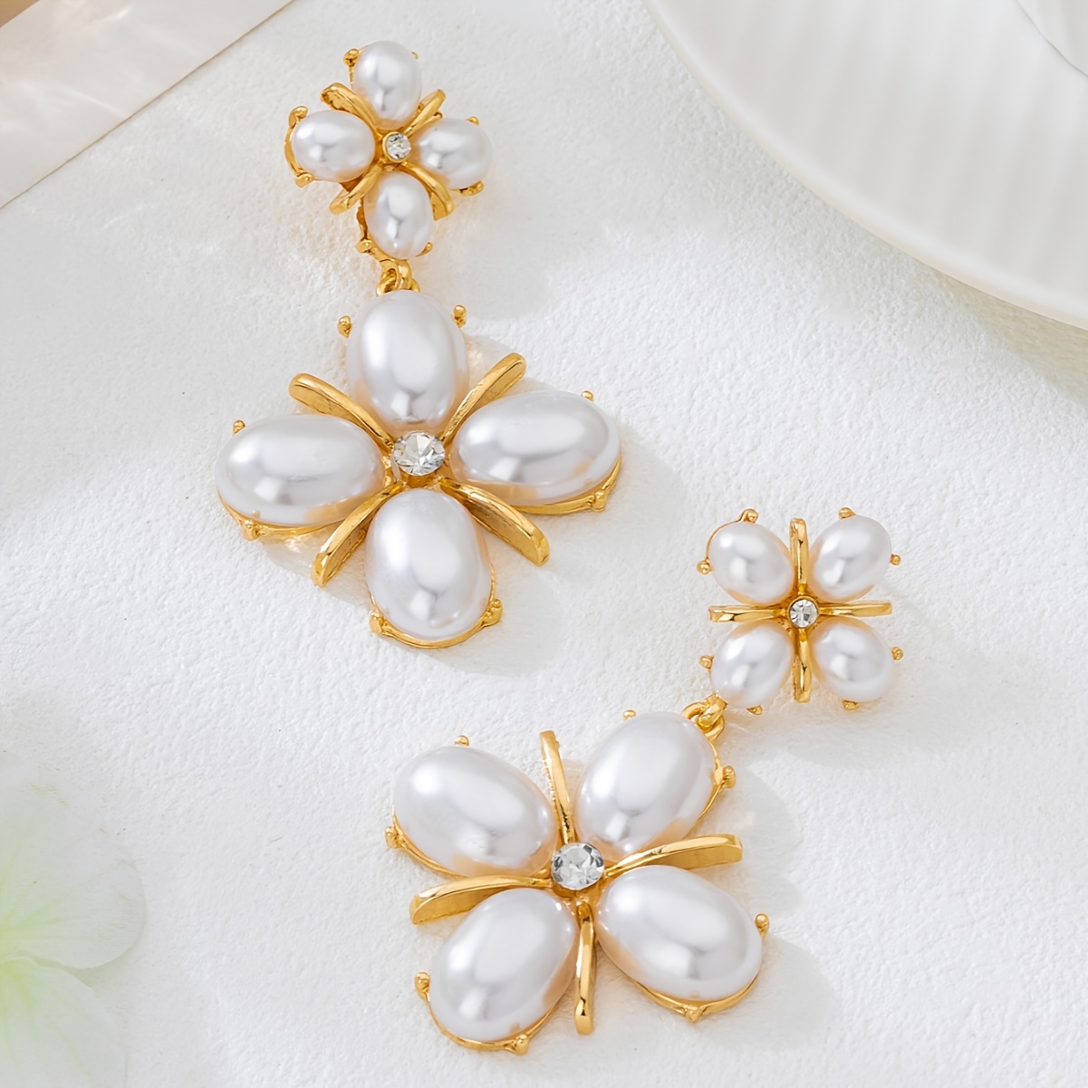 Women's Double-Layered Floral Earrings with Crushed Glass Accents