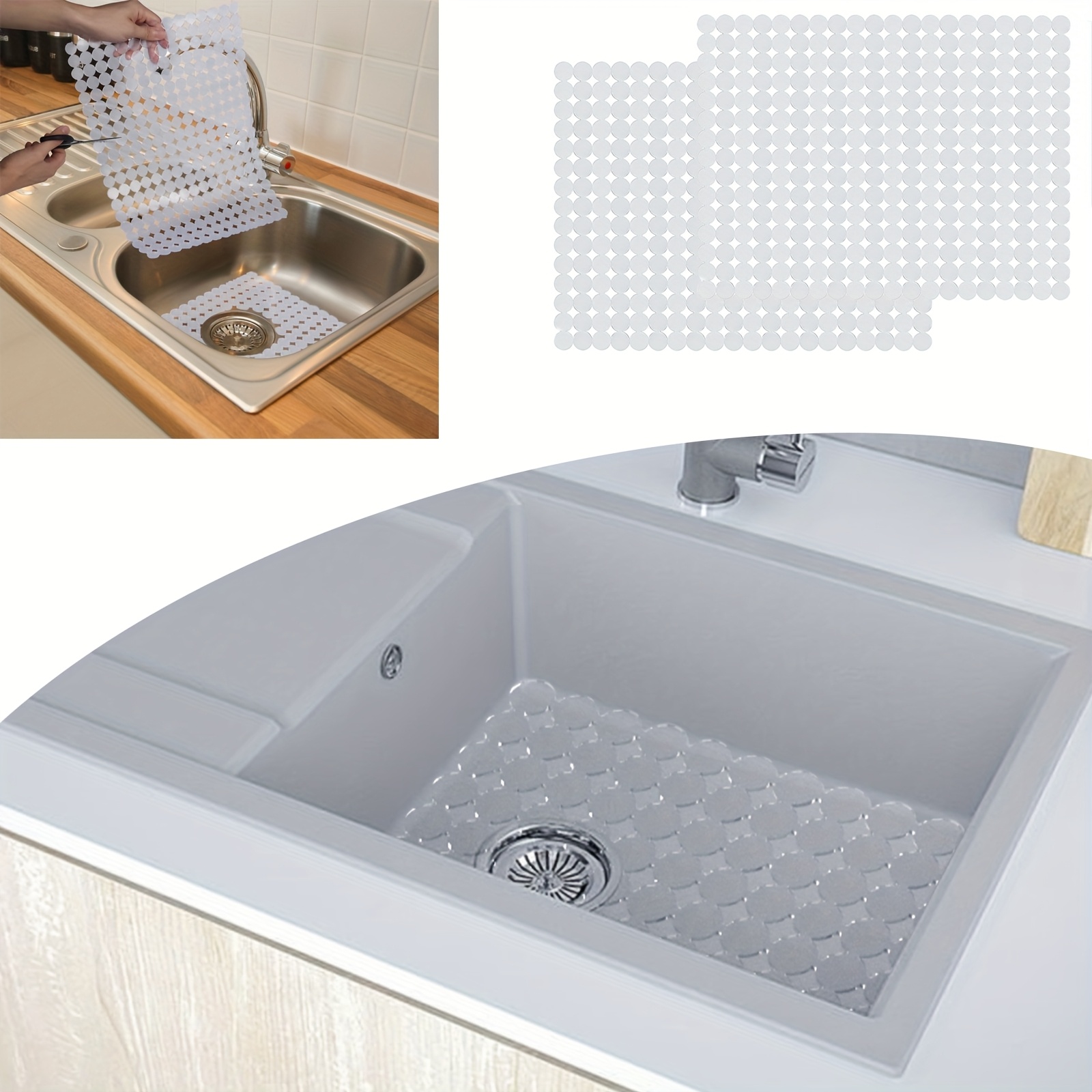 Image of 2pcs Kitchen Sink Mat Fast Draining Sink Mat Protectors Mat Dots Design Sink Mat For Stainless Steel Ceramic Sinks Transparent