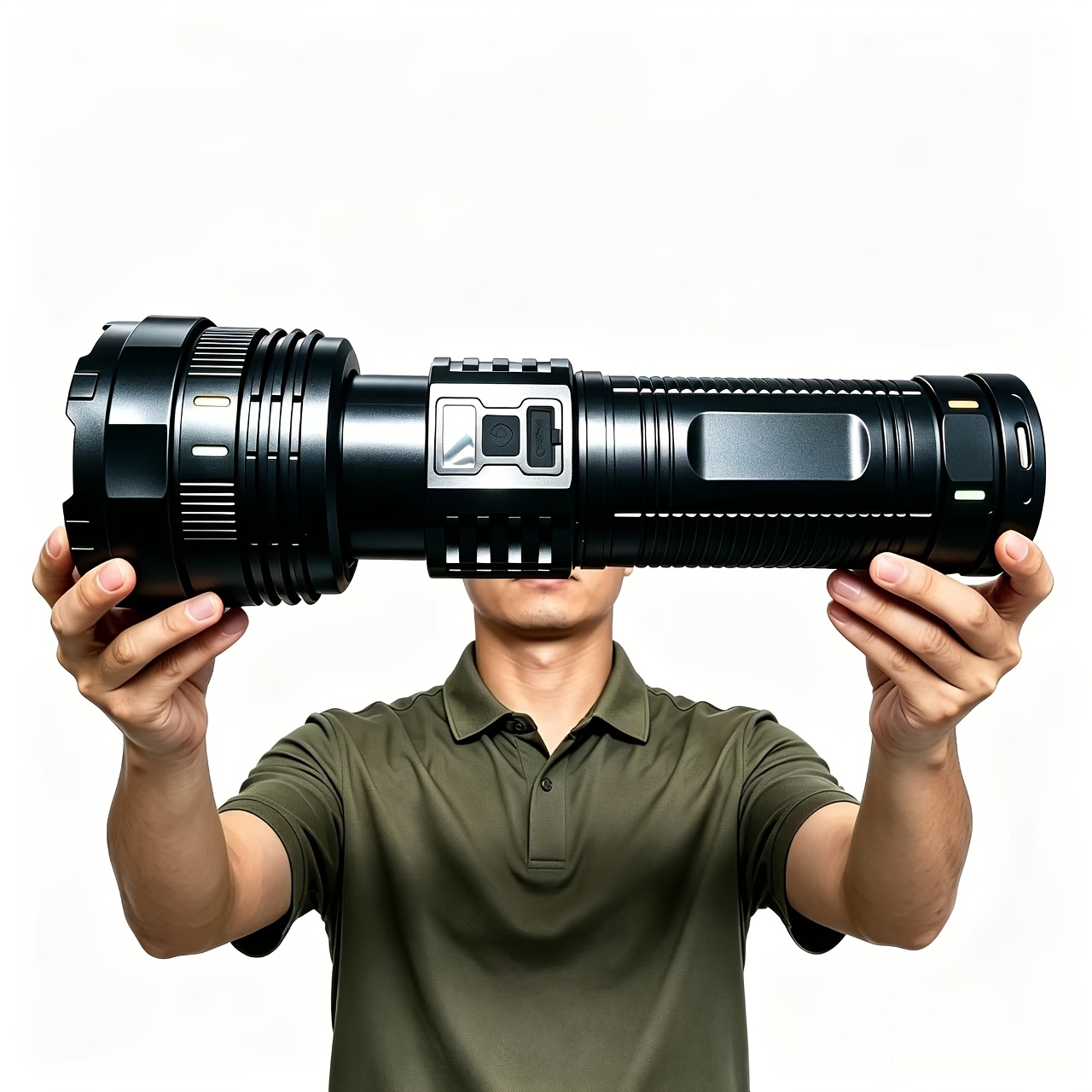 TEMU Portable Led Flashlight With Shoulder Strap, 5 Light Beam, Large Capacity Battery, Smart Power Indicator, Type-c Charging And Reverse Phone