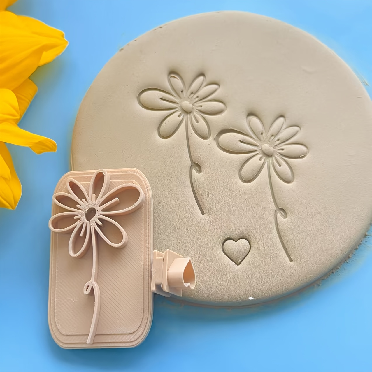 TEMU Juego de 2 moldes de sellos de arcilla lineal minimalista de margarita y , frescos y nuevos, adecuados para cerámica DIY, arcilla, arcilla y