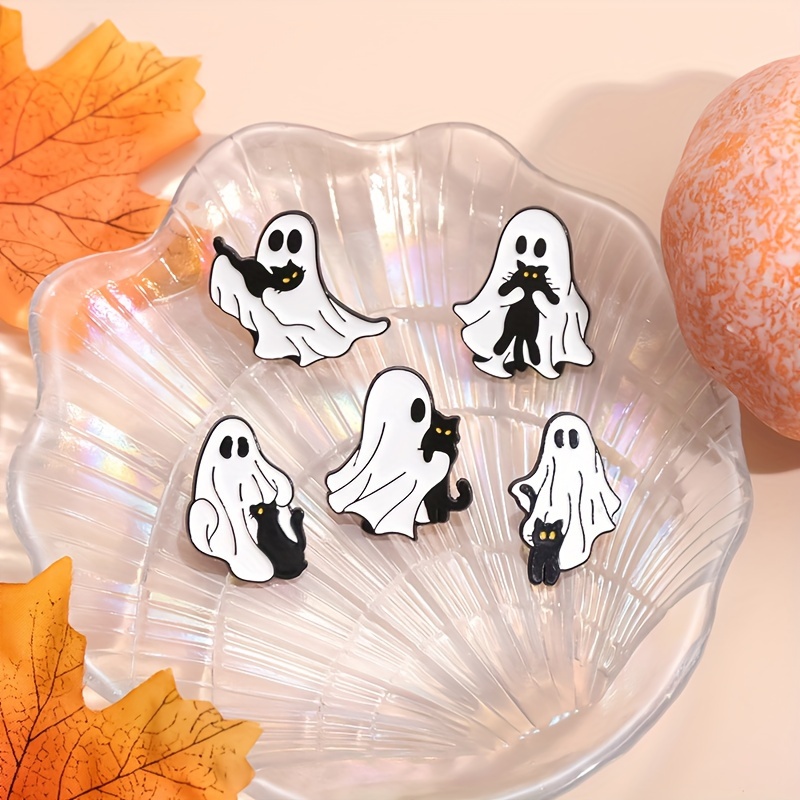 

6pcs Halloween Enamel Pin Set - & Black Cat Designs, Zinc Alloy Brooches For Party Attire & Costume Accessories, Halloween Decorations