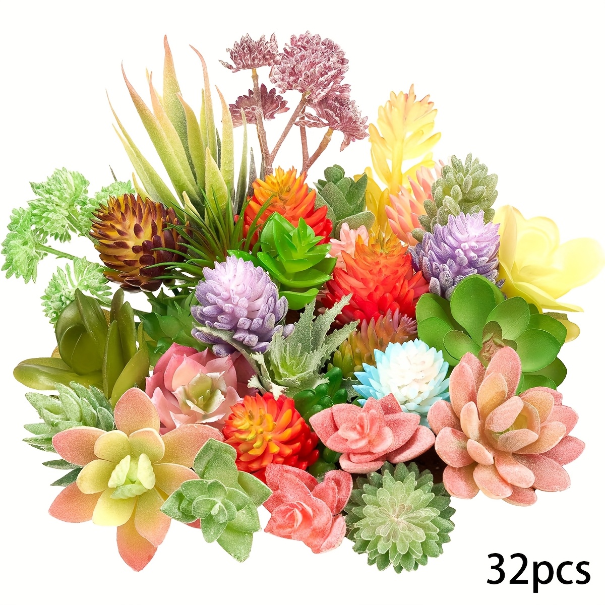 Image of 32pcs Mini Artificial Succulents, Unpotted Lifelike Faux Succulent Fake Plants For Kitchen Home Office Room Spring Summer Decoration