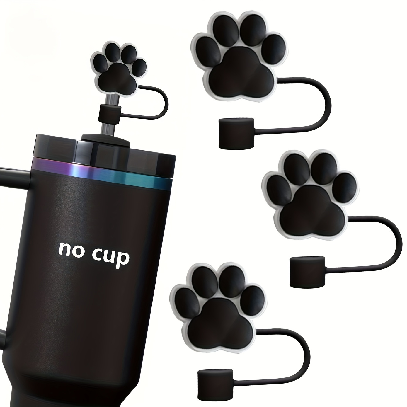 Image of Of 4 Black Straw Toppers Designed For Halloween, Silicone Covers Compatible With For Stanley Straws, Ideal For 30 And 40 Oz Tumblers, Reusable Tips And Lids, Great Accessory Gifts For Halloween