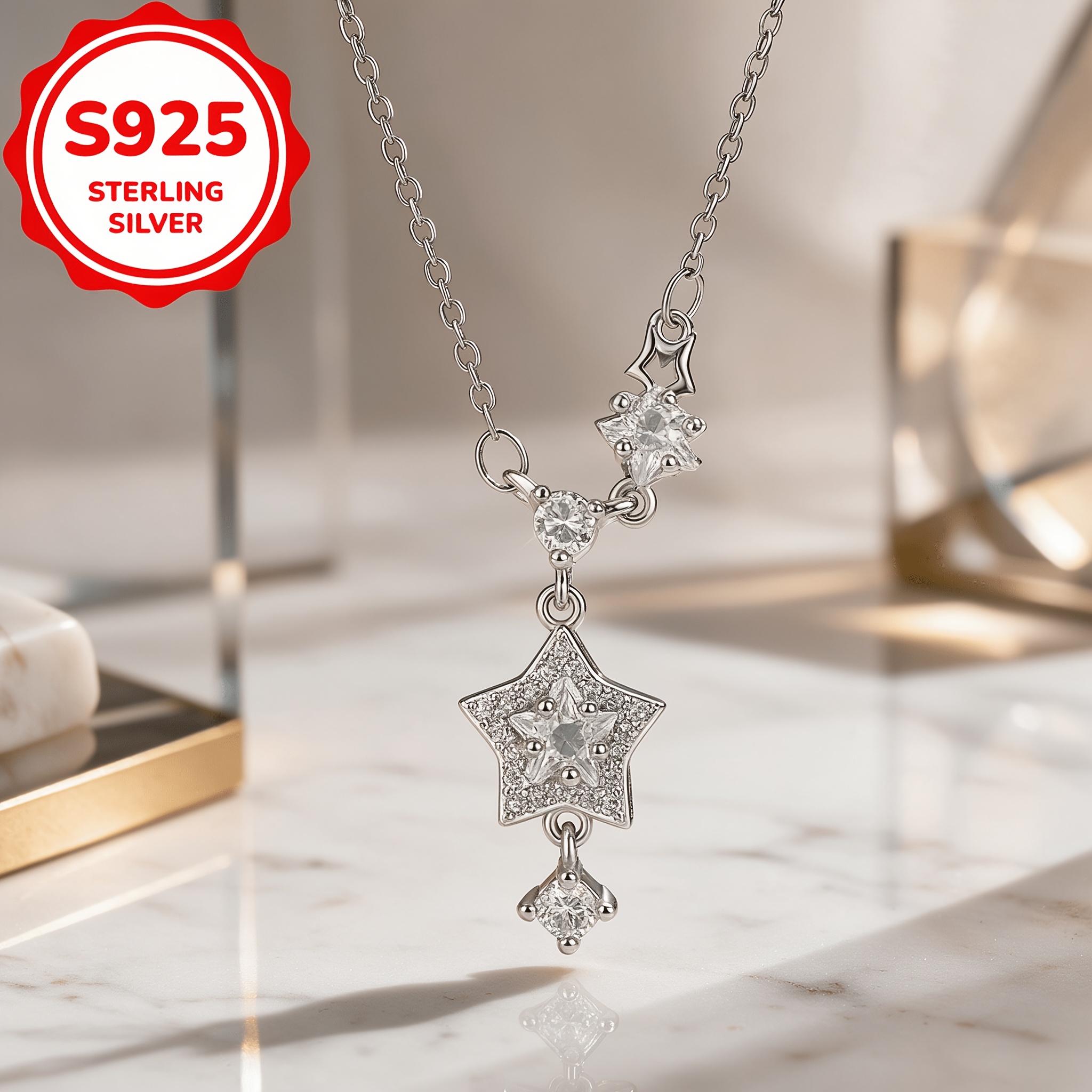Women's 925 Silver Star Tassel Pendant Necklace, Minimalist Design
