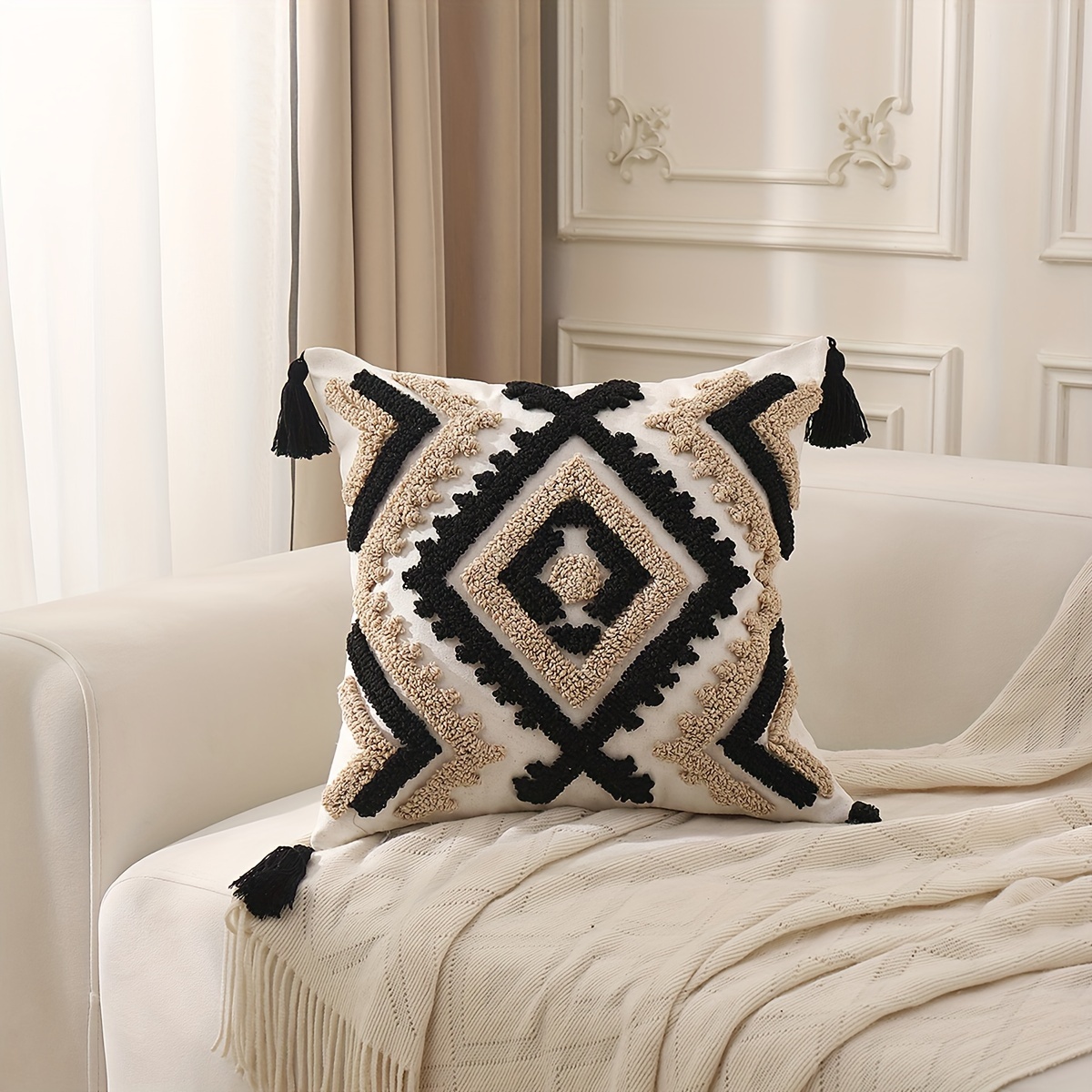 Bohemian Loop-pile Pillowcase, 1pc (insert Not Included)