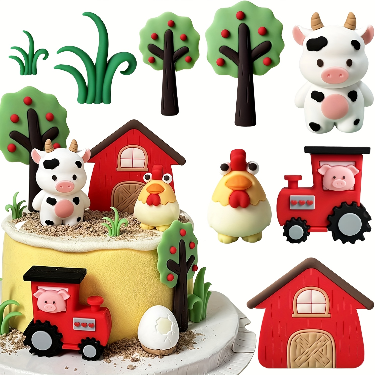 Tractor Birthday Decorations 36-Piece Chicken Cupcake Toppers - Farm Themed Birthday Party Decorations & Baby Shower Supplies Baby Chicken Supplies