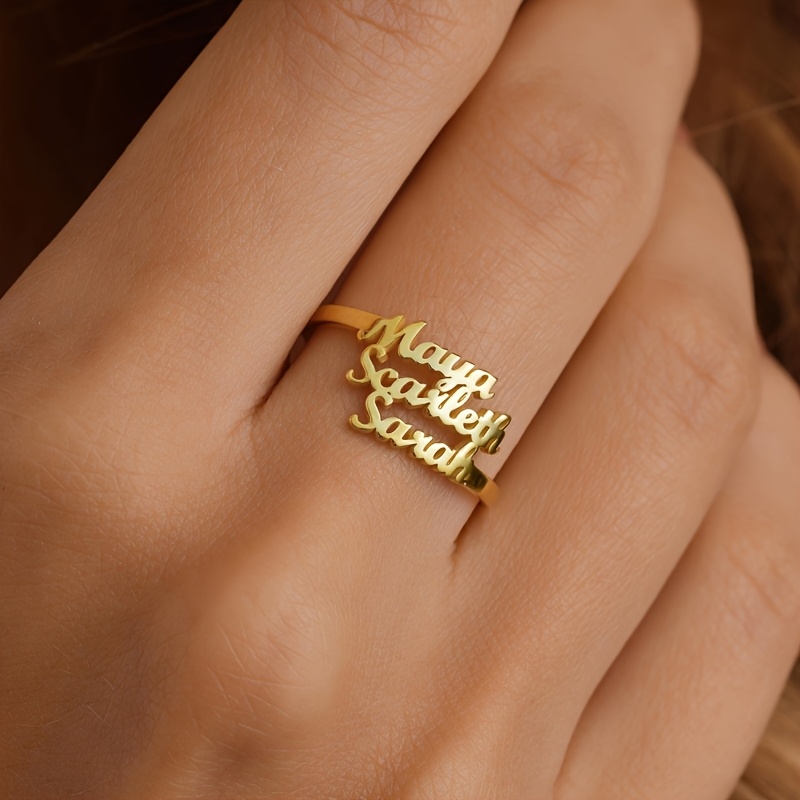 TEMU Customize Personalized 1-3 Name Rings, Stainless Steel Name Rings, Open Adjustable Unisex Rings, Valentine's Day Mother's Day Family Gifts