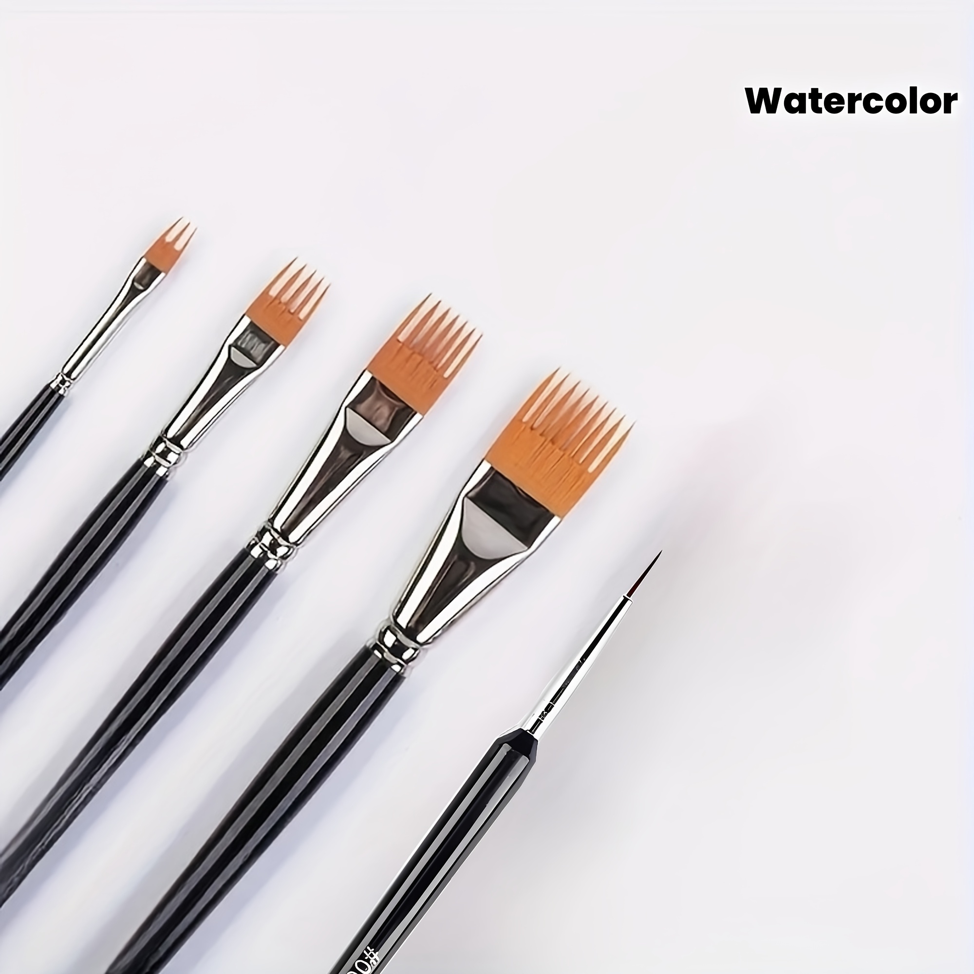 TEMU 5pcs Bristle Brushes, Set, 4pcs Brushes And 1pc Liner Brush In Clamshell Packaging, Orange Nylon Toothed Brushes Brushes, Acrylic Watercolor Oil