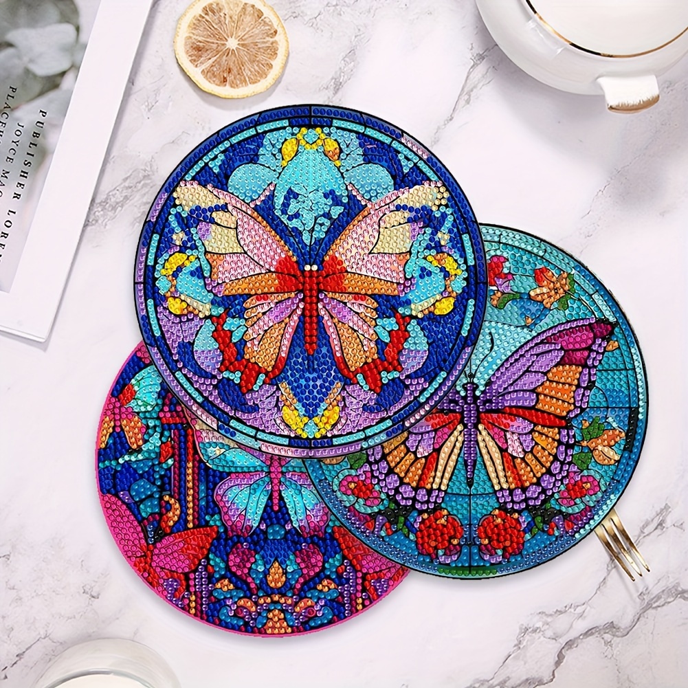 4pcs Cat Pattern Diamond Painting Placemat Set With Butterfly Wings, Diy  Crystal Diamond Art Insulated Table