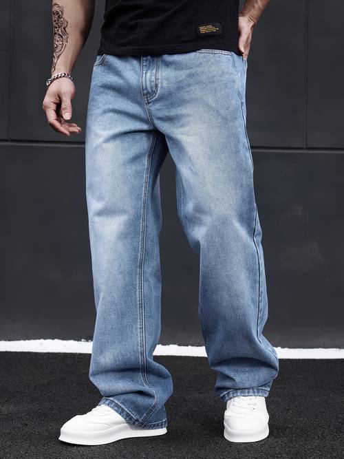 mens elastic waist floor length wide leg jeans