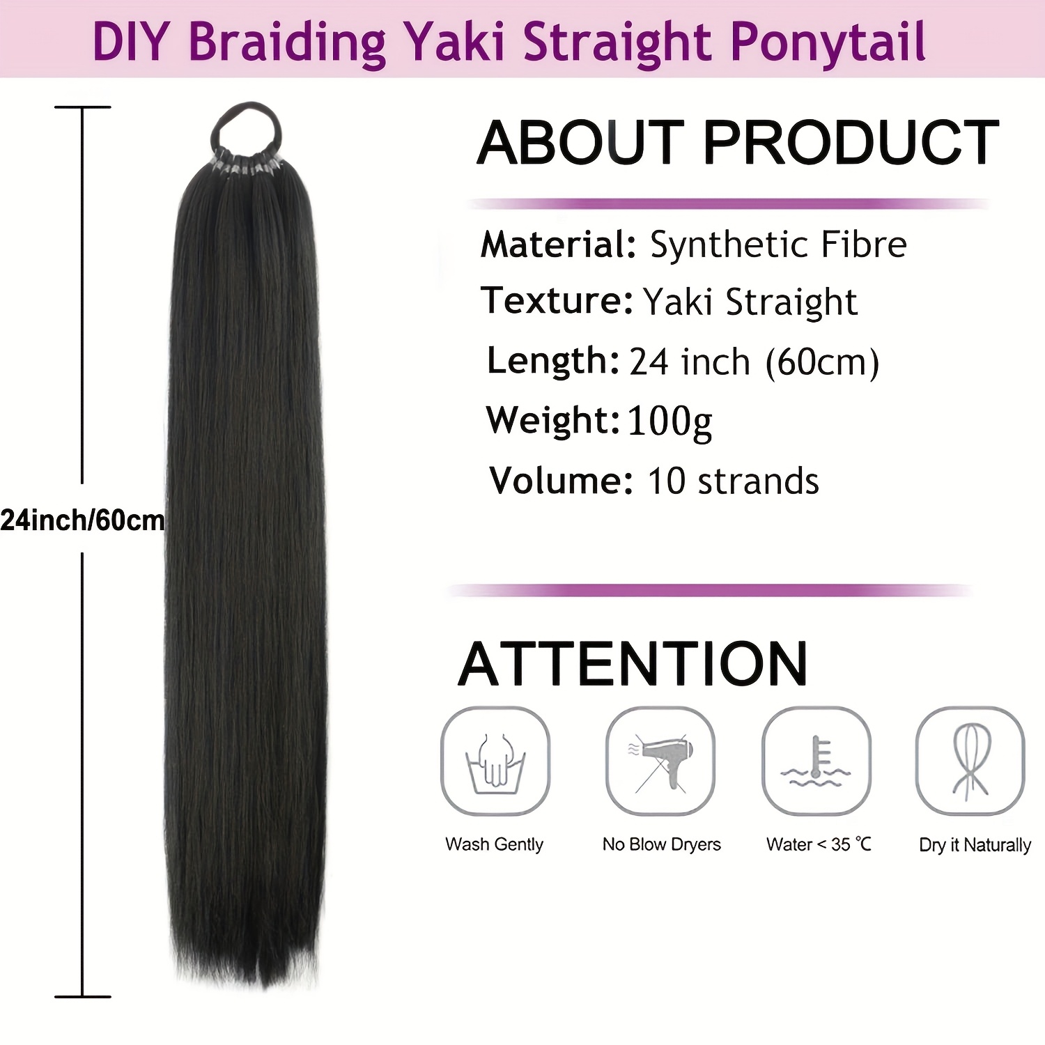 24 inch   straight braiding hair ponytail extension wrap around long straight ponytail with versatile elastic bands for women high temperature fiber   hair extension for women details 6