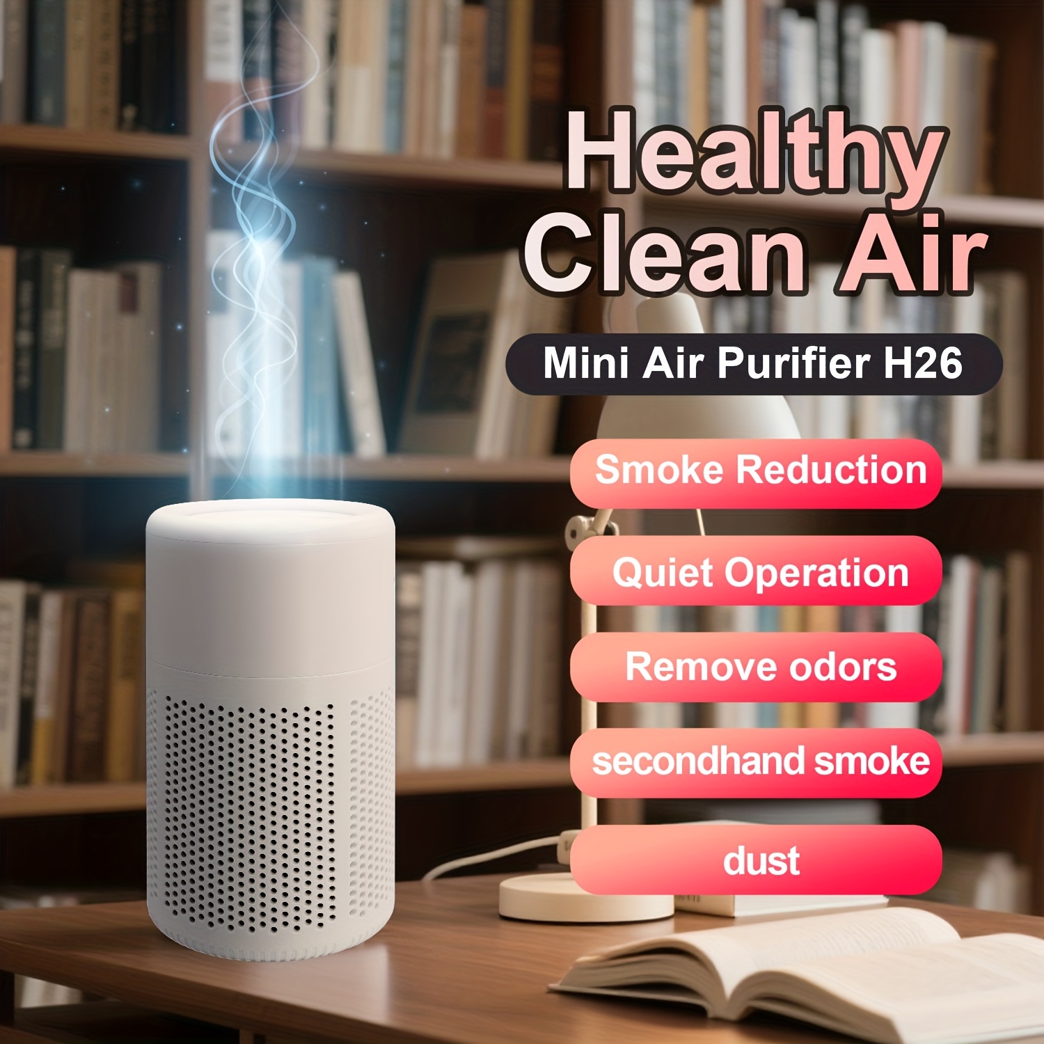 Air Purifier with HEPA Filter, Anti-Allergy, Negative Ions, and Quiet Operation for Desktop Use. Eliminates Pet Dander, Odors, Smoke, Pollen, Secondhand Formaldehyde, and PM2.5 Fine Particles. Features a Type-C Port and 3-Speed Wind Adjustment.
