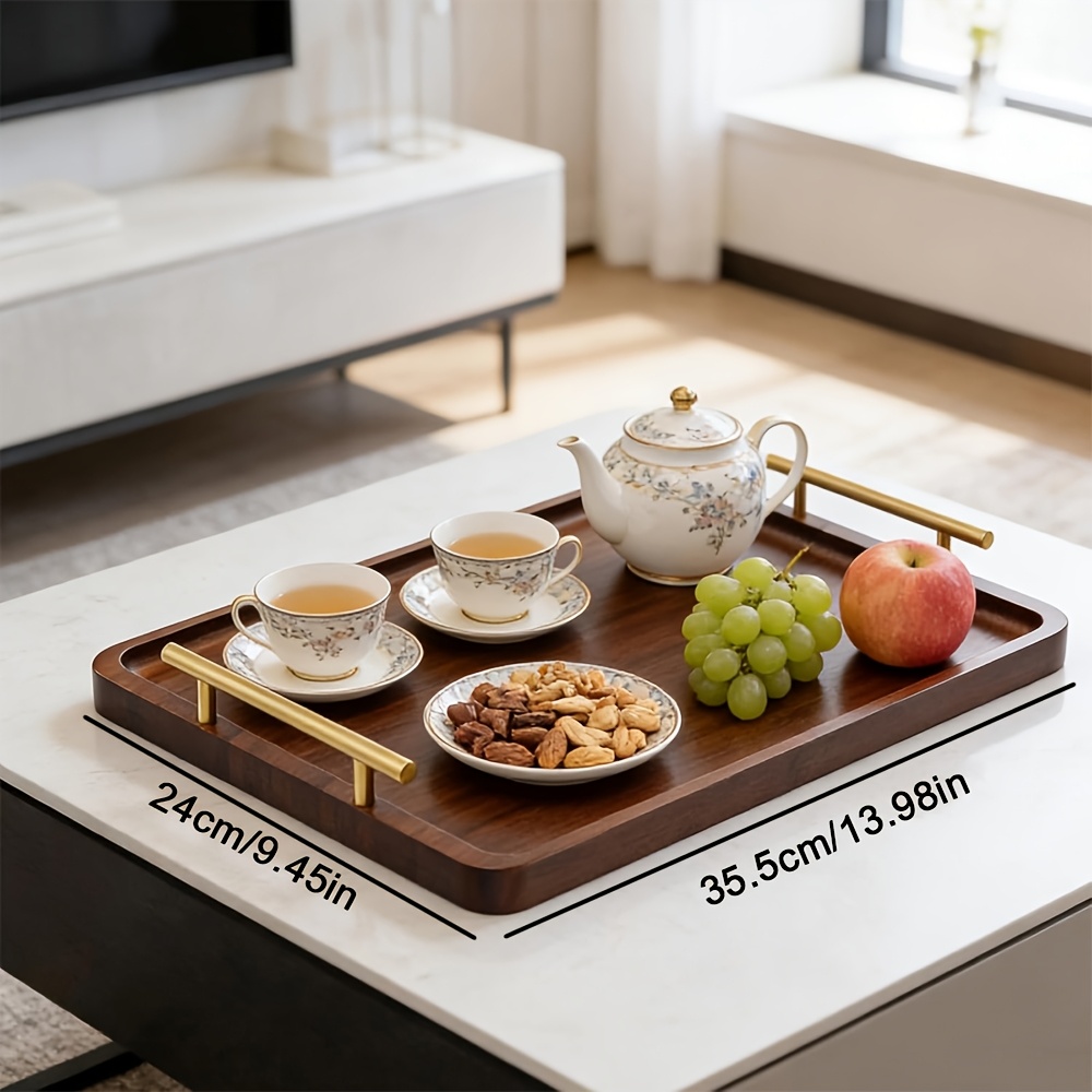 TEMU Plateau en bois avec poignée dorée, plateau à nourriture grande capacité, convient pour -pieds, petit-déjeuner de chevet, table basse, dîner,