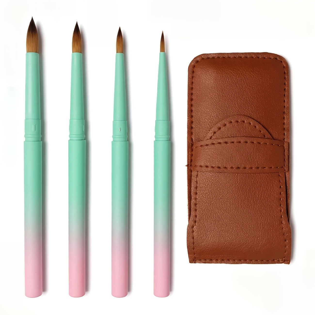TEMU 4pcs Portable Travel Gradient Metallic Copper Tube Watercolor Brush Set, Soft Nylon Round-tip Paint Brushes With Pouch, Portable Art Brushes
