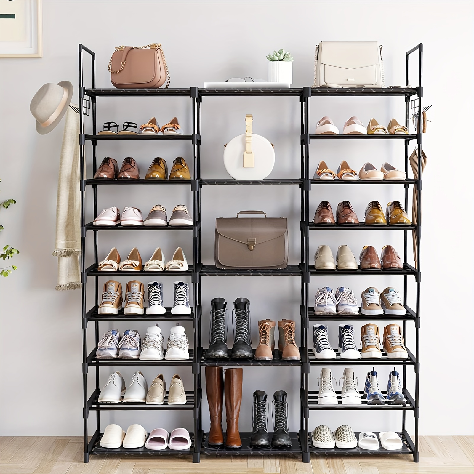 

1 Pc 9-tier Black Shoe Rack For 50-55 Pairs Of Shoes, Measuring 51" L X 10.6" W X 61.2" H, Suitable For Entryway, Wardrobe, Cupboard, Wardrobe Or Living Room