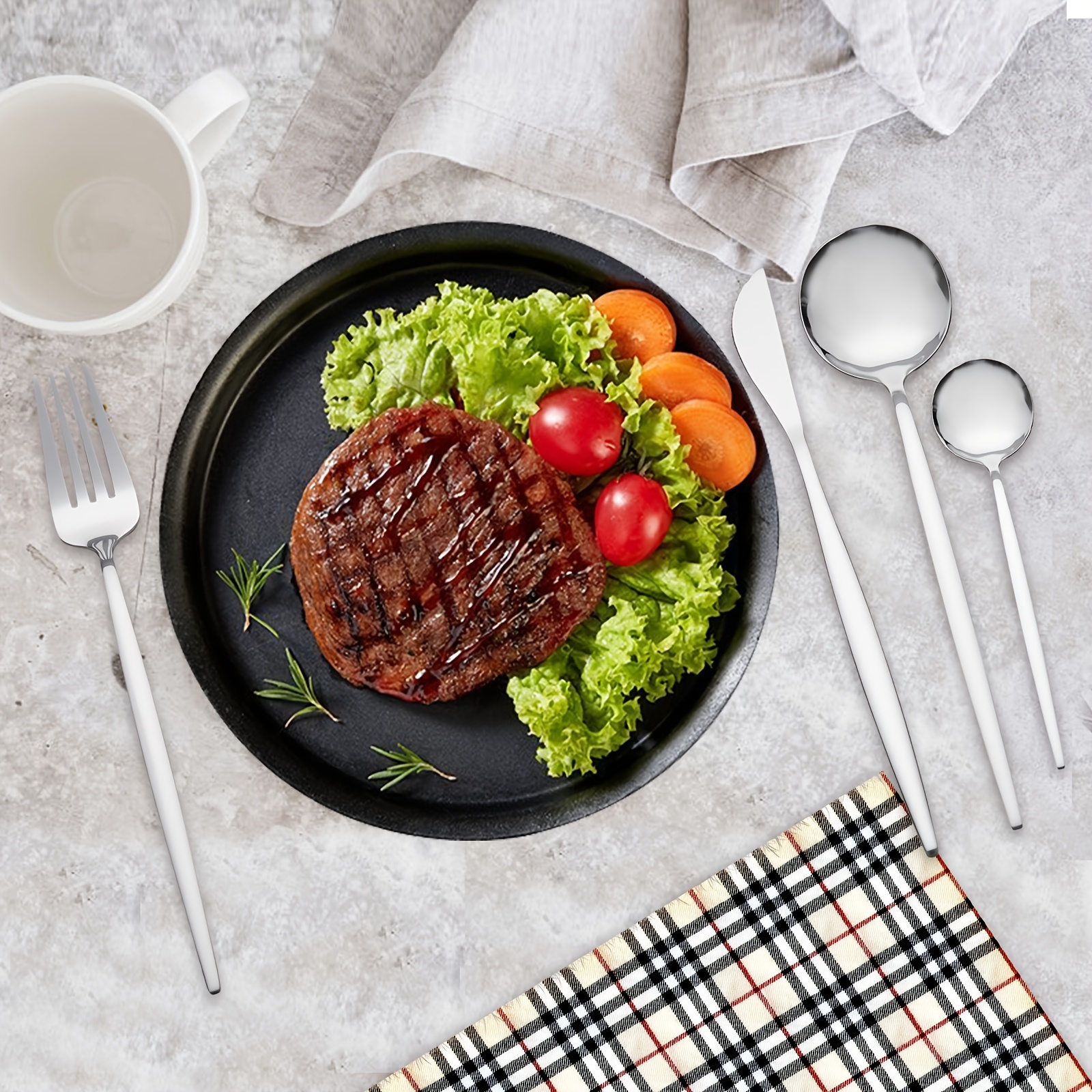 TEMU 24pcs Silverware Set Stainless Steel Cutlery Set For 6 - Tableware Set Includes Dinner Knives, Forks, Spoons & Teaspoons - Mirror Polished, &