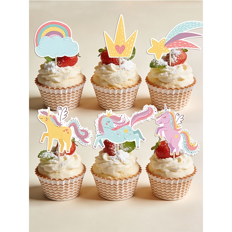 12pcs Unicorn Themed Cupcake Toppers Set, Premium Cake Decorations, Universal Party Supplies For Birthday, Halloween, Christmas, New Year, Valentine's Day And Festival Celebrations
