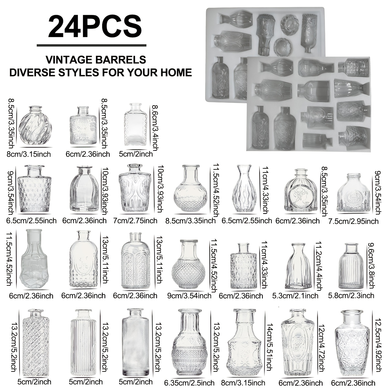 12/15/24/33pcs Glass Vase, Retro Transparent Small Glass Vase, Mini Vase, Vase Set, Suitable For Dining Table Decoration, Wedding, Home Decor