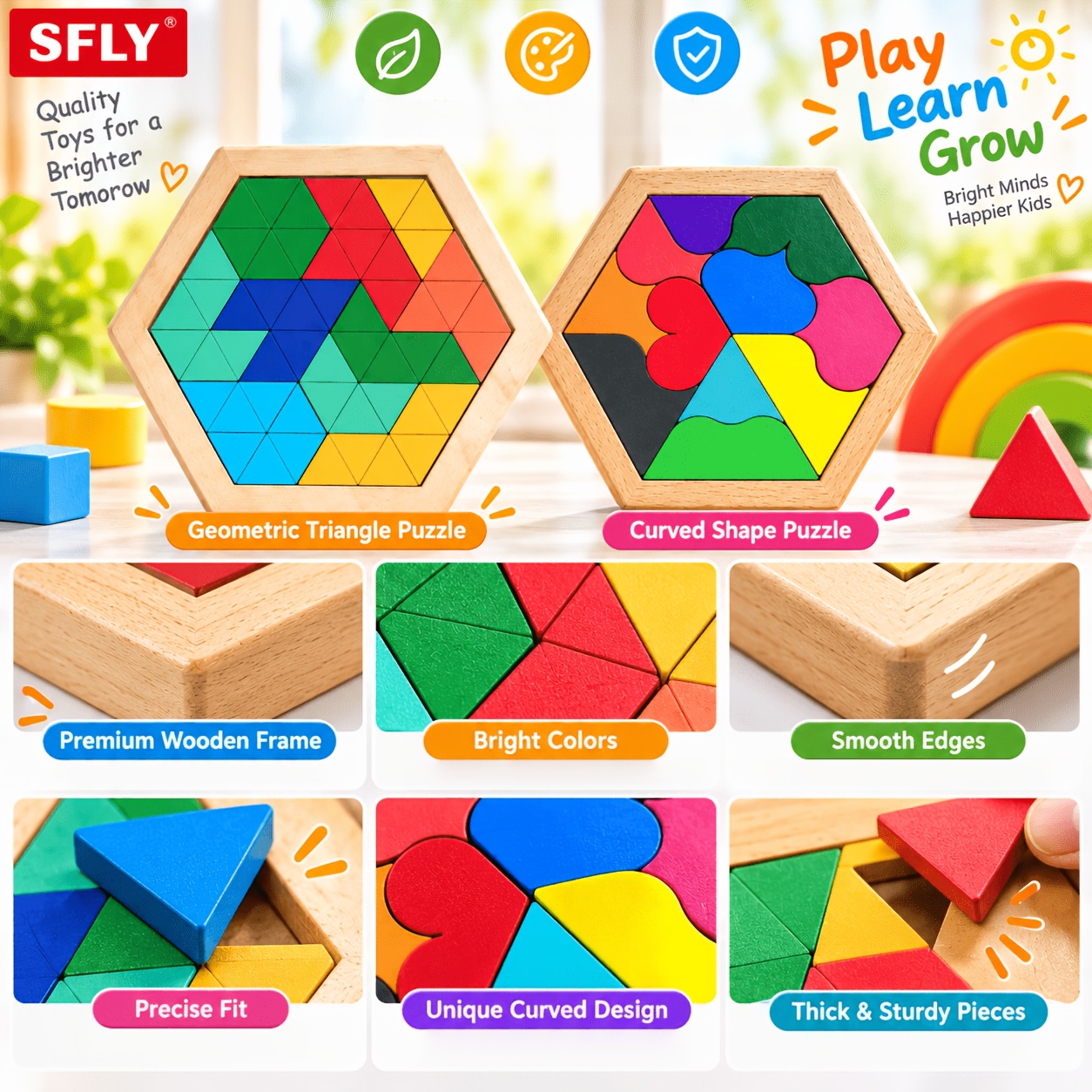 SFLY Wooden Hexagon Geometric Shape Toy