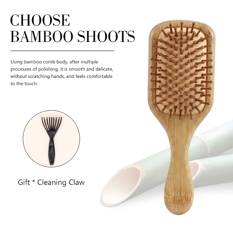 TEMU 2pcs Set: Nanbamboo Square Pad Massage Air Cushion Comb, Bamboo Handle Head Massage Comb, Hair Styling Smoothing Air Cushion Comb For Detangling