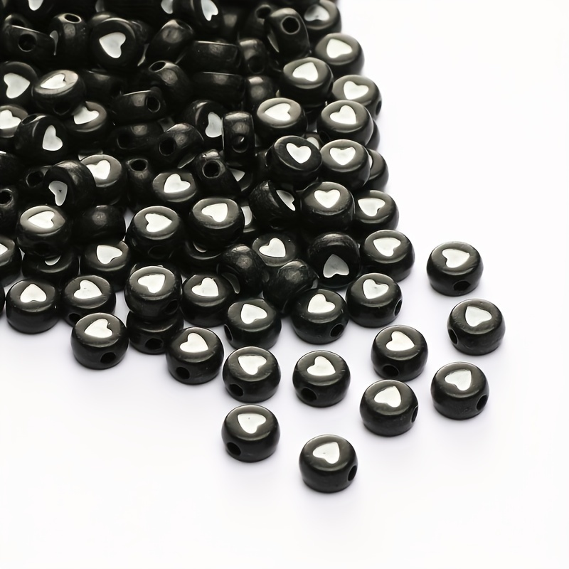 

100pcs Black And White Heart-shaped Acrylic Beads For Jewelry Making And Diy Crafts