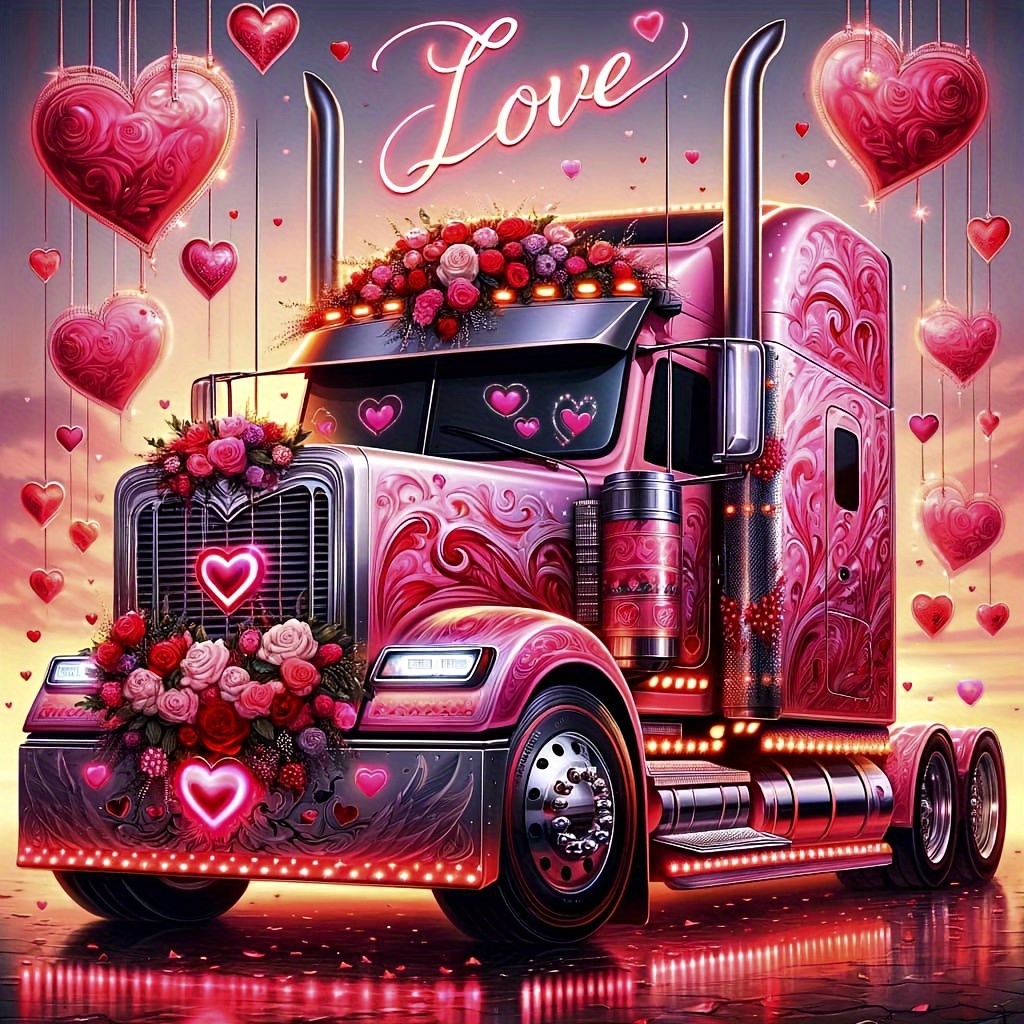 

Festive 5d Pink Heart Truck Diamond Painting Kit - 11.8 X 11.8 Inches, Full Diamond Mosaic Art, Adult Beginner Home Office Wall Decor, Perfect Gift For Lovers