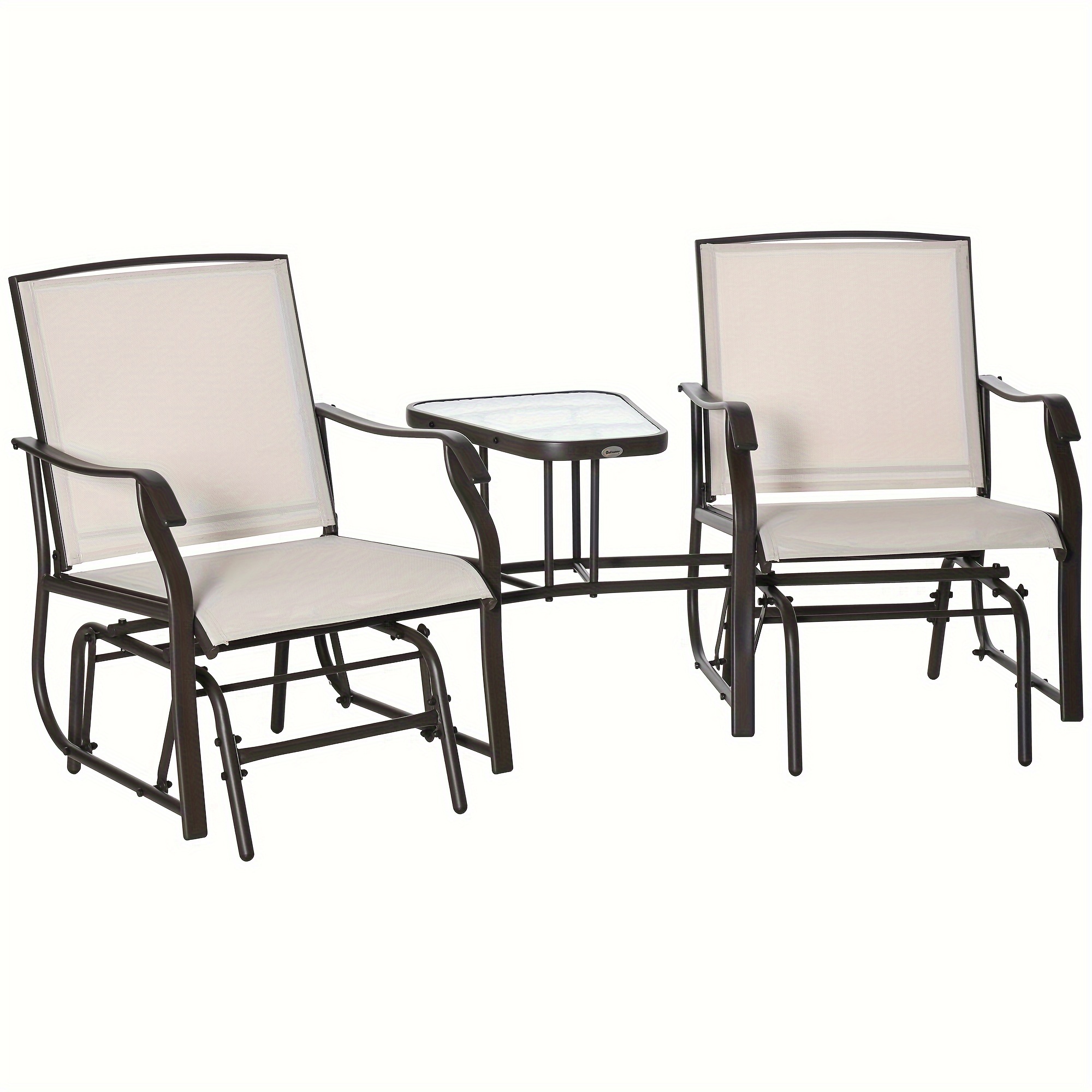 

Outsunny Outdoor Glider Chairs With Coffee Table, Patio 2-seat Rocking Chair Swing Loveseat With Breathable Sling For Backyard, Garden, And Porch,