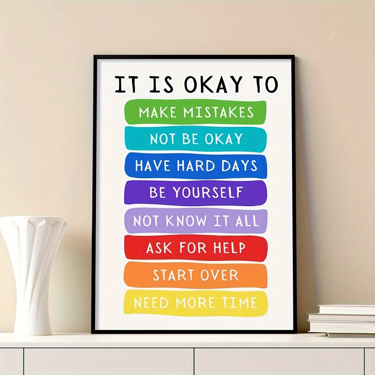 

1pc Bohemian Style Gender Neutral Rainbow Poster, Printed Canvas Painting Wall Art, Self-encouragement, Positive Psychological Message, It's Okay Bedroom Living Room Decor, Unframed