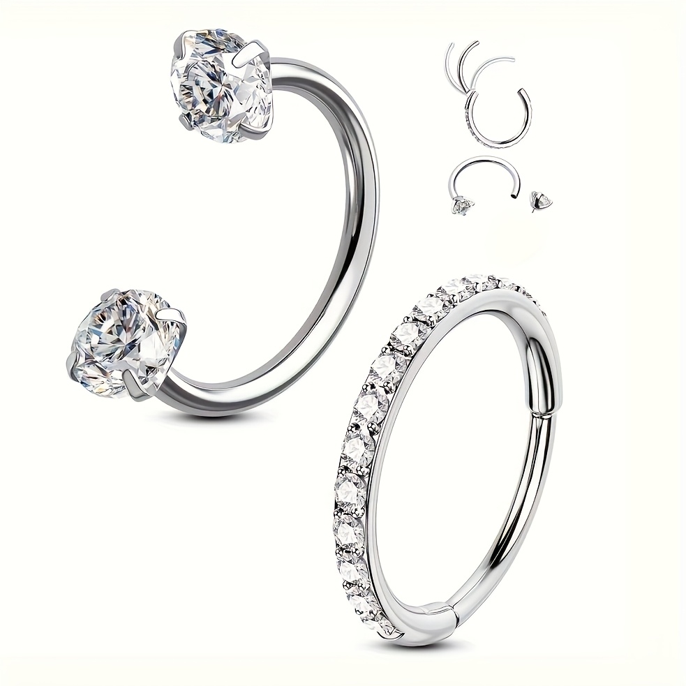 E-shop 2er-Set modische, einfache und elegante 316 Edelstahl-Nasenring mit eingelegtem synthetischem Zirkonia, nahtloser Ring , synthetischer