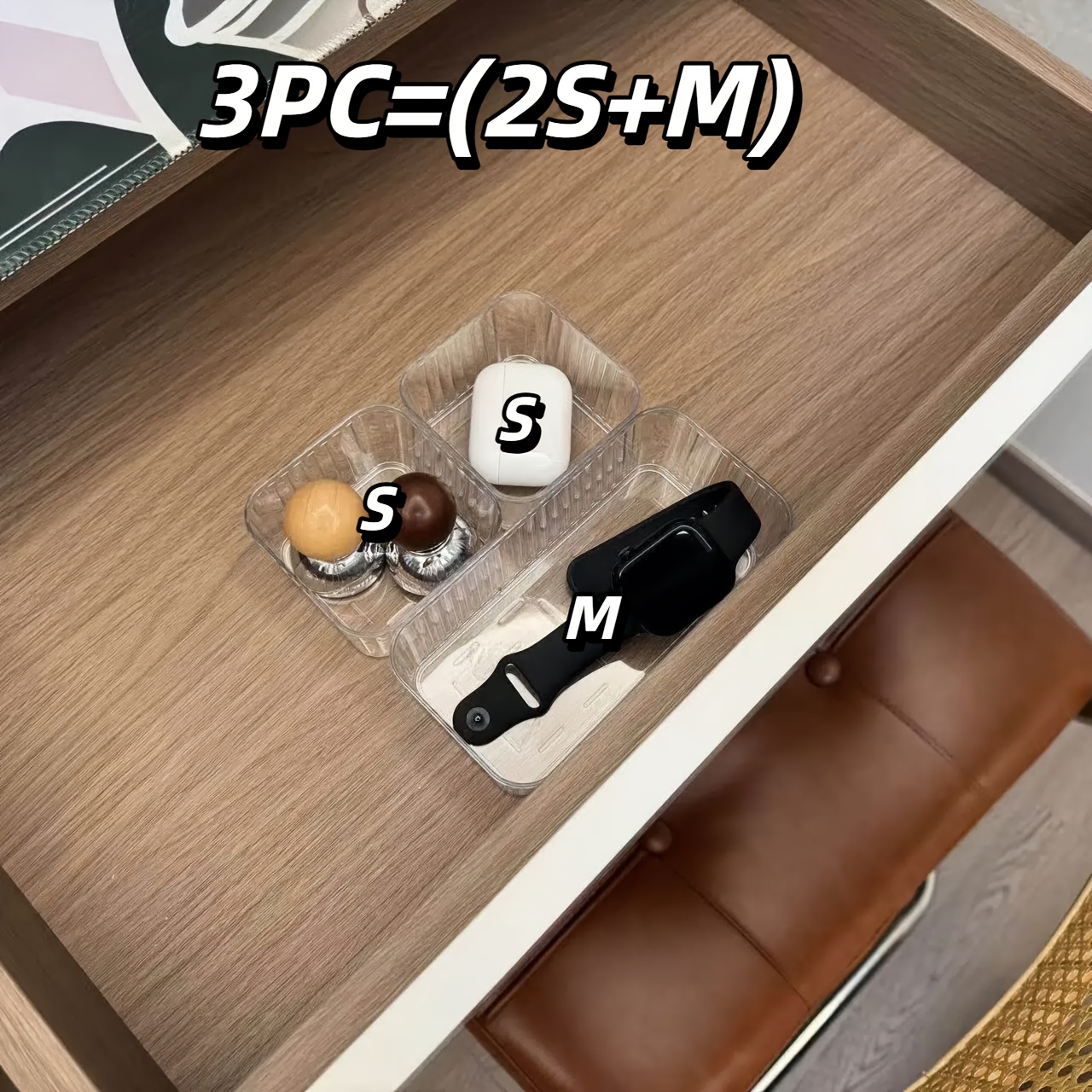 TEMU Juego de 3 cajas de almacenamiento de cosméticos transparentes para cajones, divisores de cajones de acrílico y cajas prácticas de organización