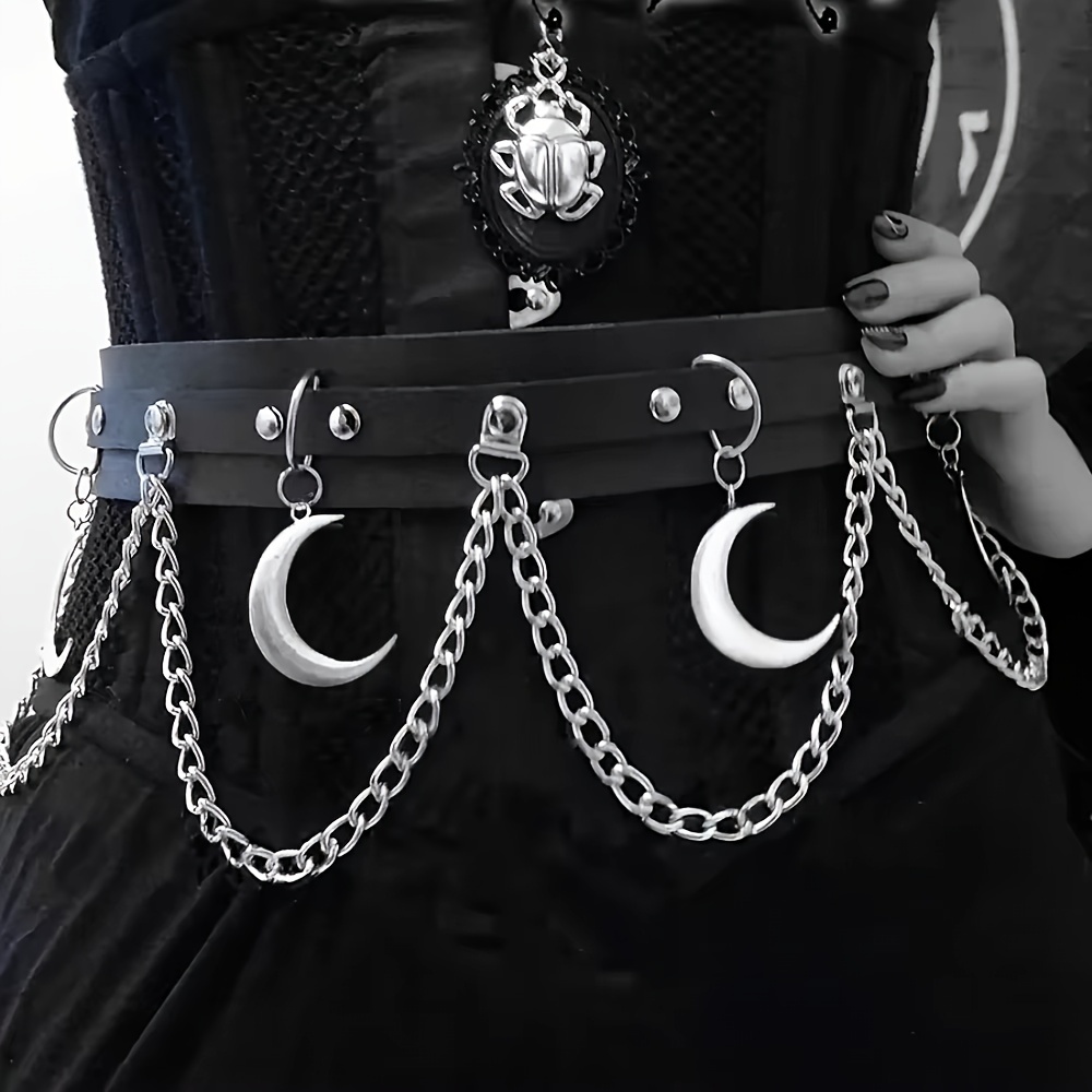 

Y2k Gothic Wide Belt With Chain Tassels & Charm - Leather, Parties & Casual Wear