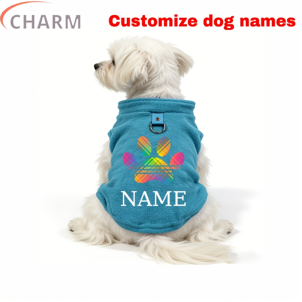TEMU Personalized Print -style Pet Clothing, Warm Plush Vest With D-ring For Leash, Customizable Name, Lightweight Dog Apparel. Suitable For Small