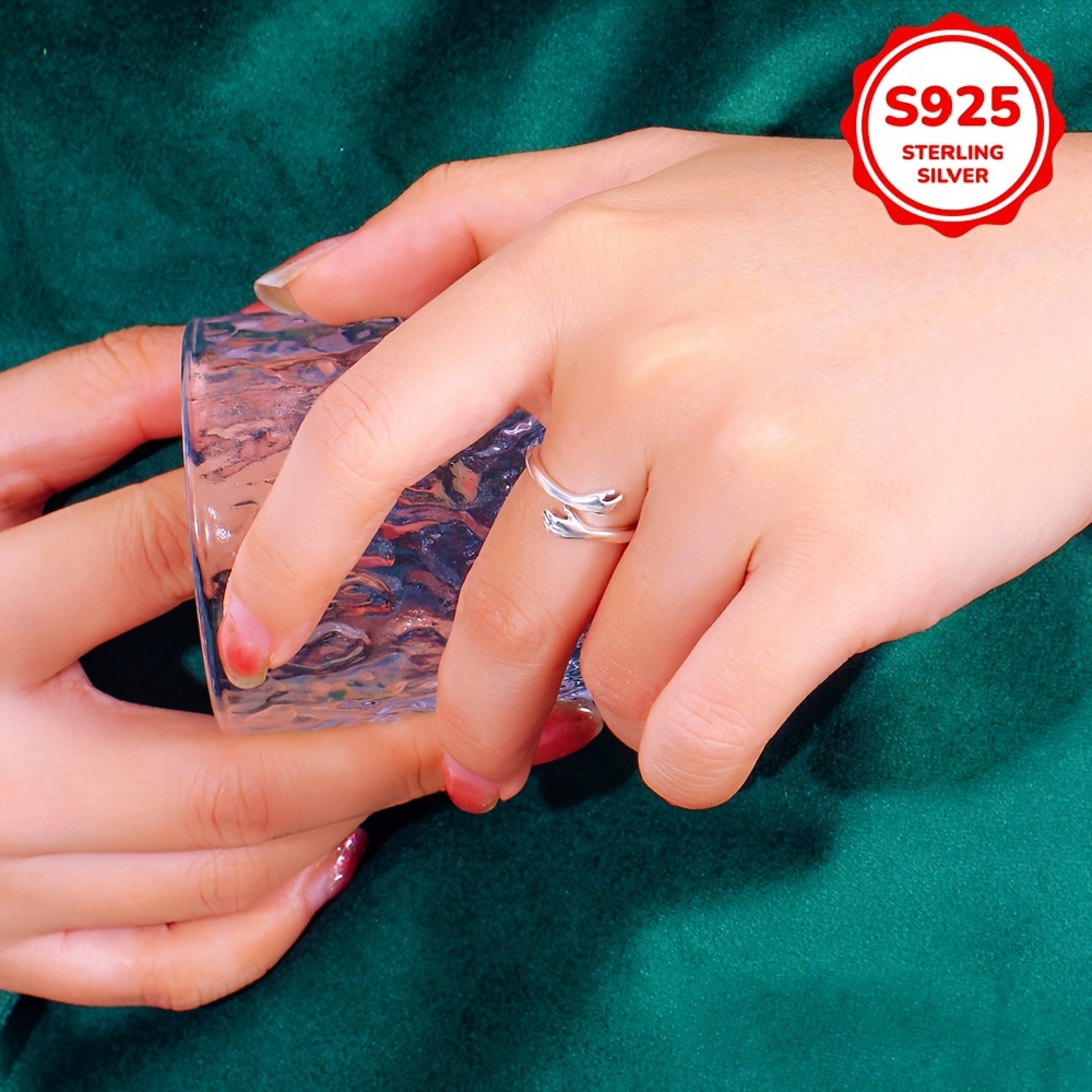 925 Sterling Silver Hug Rings Adjustable Cuff Wrap Around Hand Love
