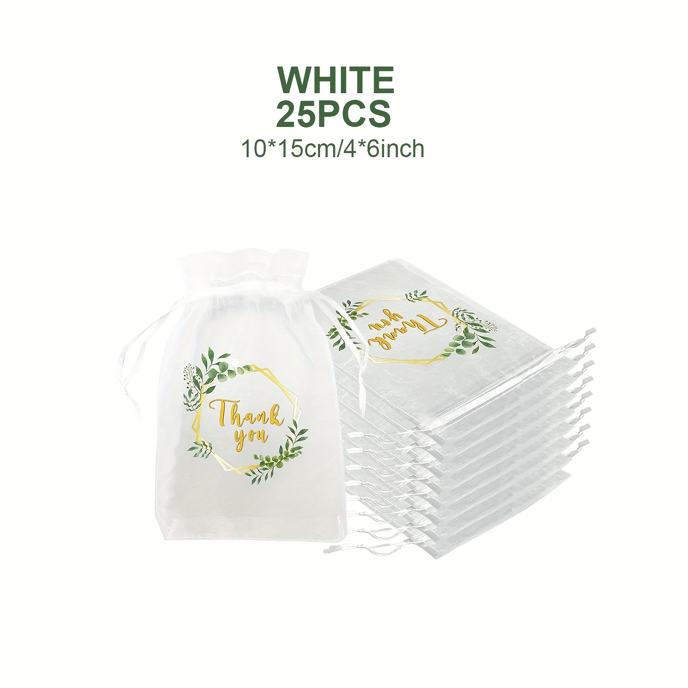 E-shop Geschenk für Sie/Ihn 25 Stück "Danke" Blatt-Print Organzabeutel (4 x 6 Zoll), Hochzeit Geburtstagsfeier Geschenktüten, Handtaschen Halskette