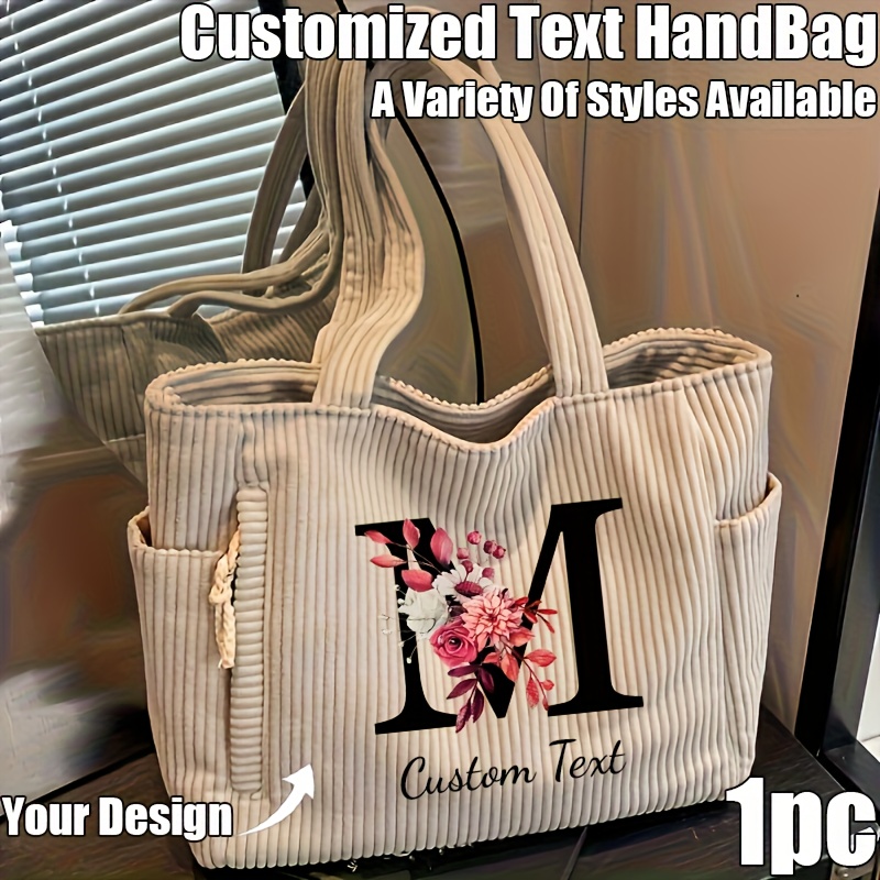 TEMU 1pc Personalized Shoulder Bag - Fashion Handbag, Initial Design, Floral Letter Elements, Spacious, Lightweight, Multipurpose, Multiple Styles,