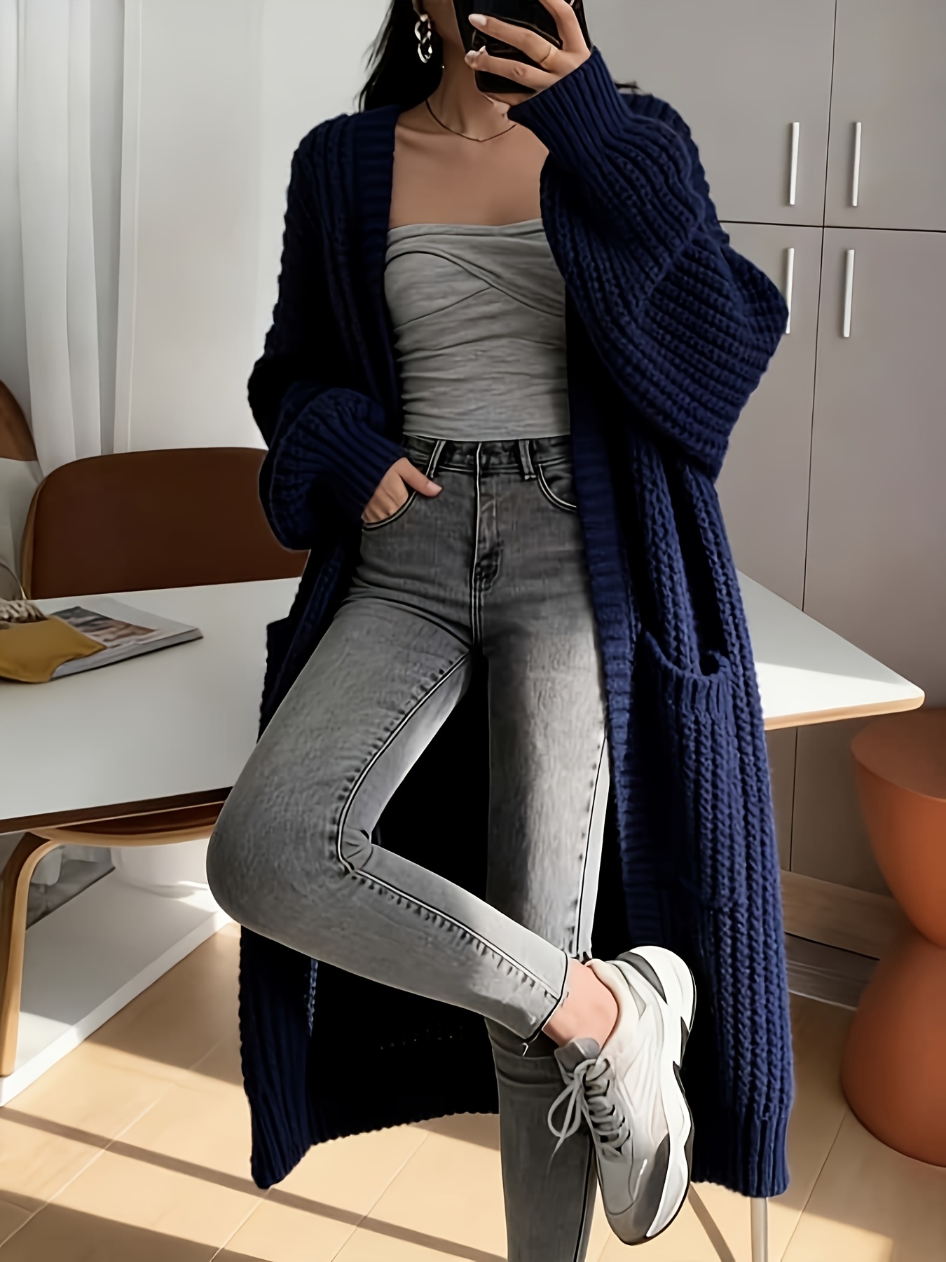 Y2K Long Cardigan Sweater with Long Sleeves