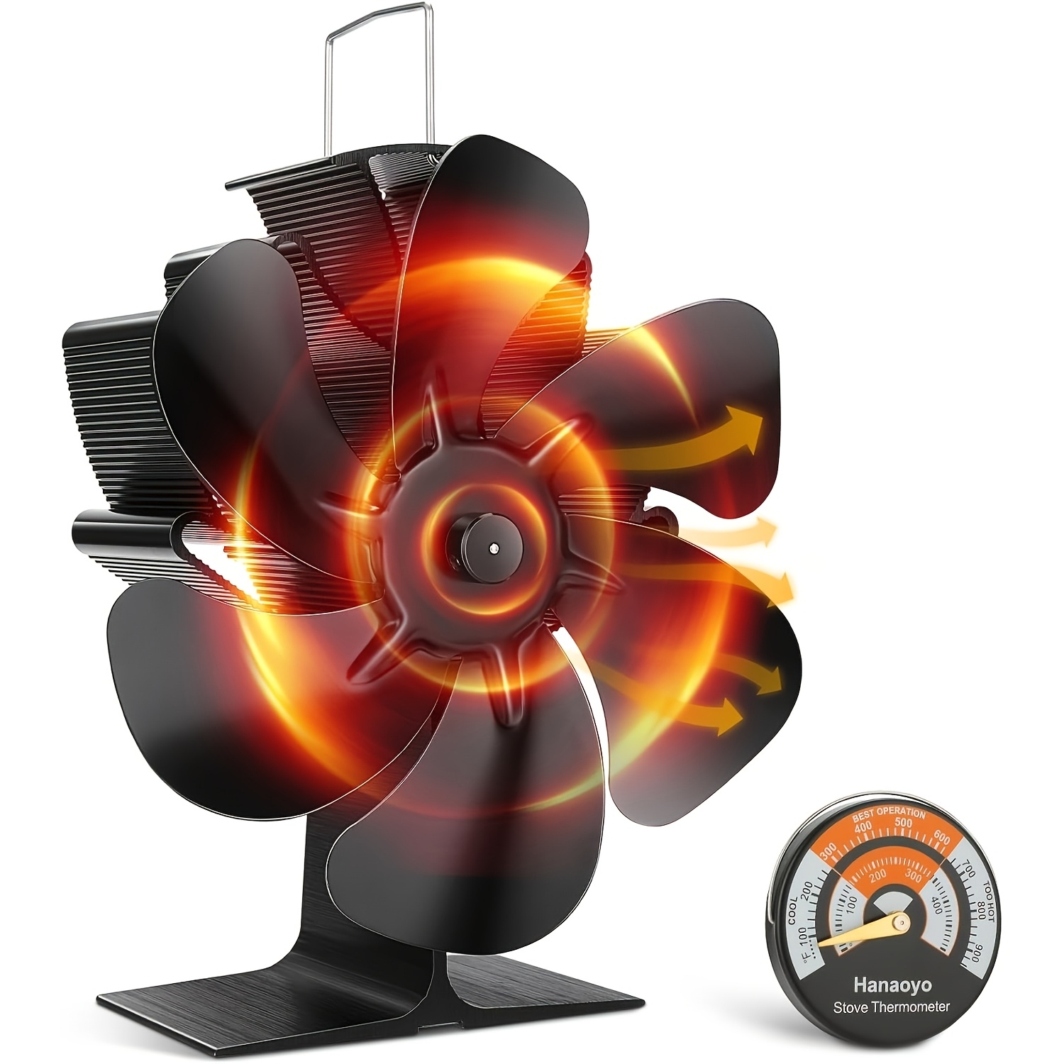 Image of Fireplace Fan, Stove Fan Without Electricity, , Heat-powered Fireplace Fan With Oven Thermometer, Efficient Heat Distribution Fireplace Fan For Wood/wood Burner/fireplace
